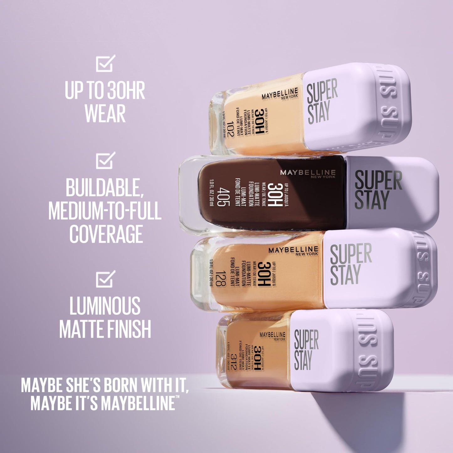 Maybelline Super Stay Lumi-Matte Foundation, Lightweight and Buildable Full Coverage Foundation Makeup For Up To 30HR Wear, 220, 1 Count Beauty & Personal Care MAYBELLINE