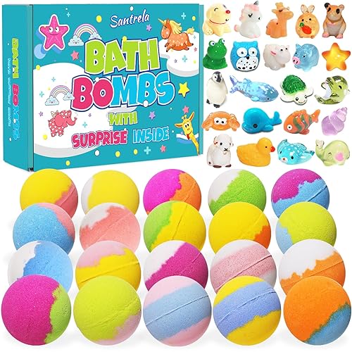 Bath Bombs for Kids with Surprise Inside, 20 Pack Kids Bath Bombs Gift Set with Toys for Girls Boys, Handmade Child-Safe Bubble Bath Fizzy Balls Kit… Beauty & Personal Care Santrela