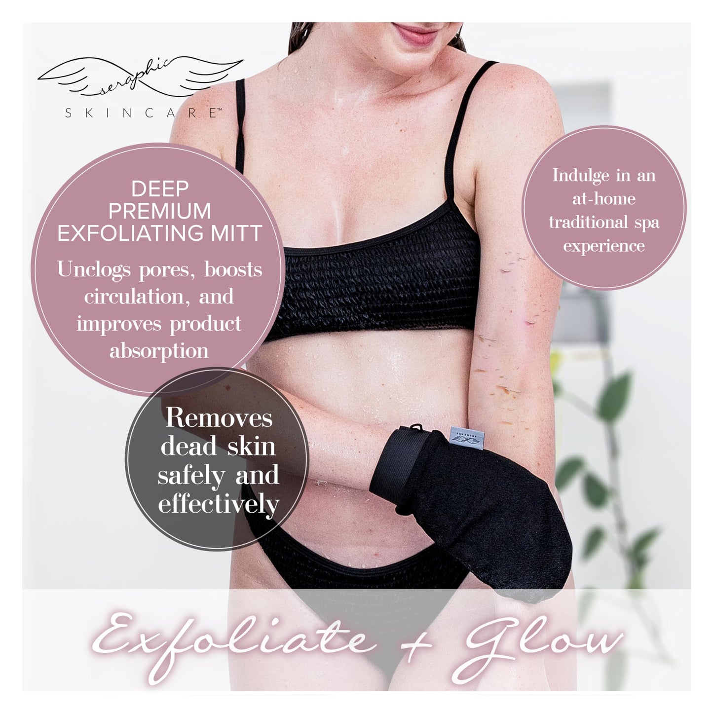 Seraphic Skincare Premium Exfoliating Mitt for Body, Deep - Viscose Fiber Korean Exfoliating Glove for Normal to Dry Skin - Body Exfoliator Beauty and Personal Care SERAPHIC SKINCARE