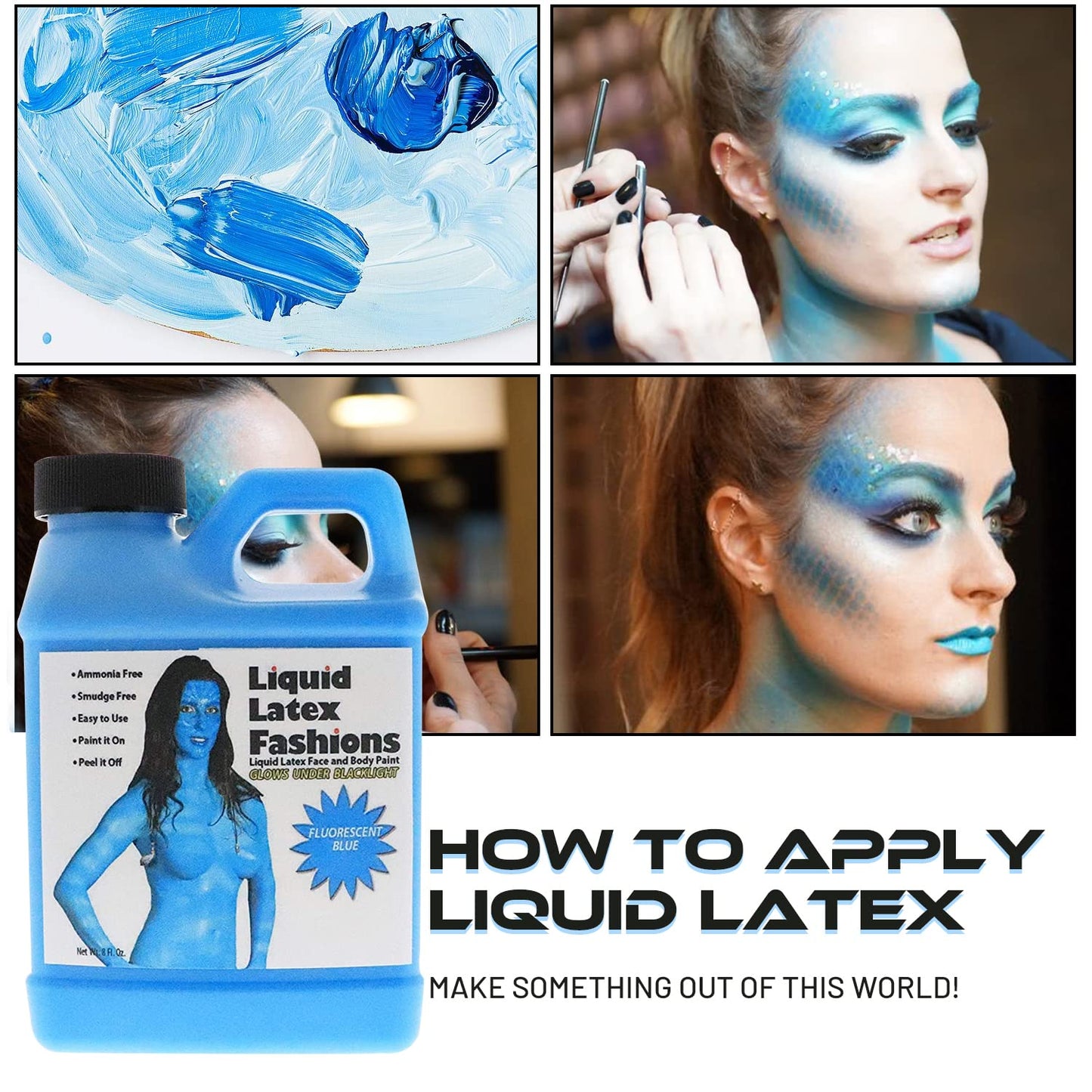 Fluorescent Blue 8 Oz - Liquid Latex Face and Body Paint, Black Light UV Reactive GLOW, Ideal for Cosplay, Costumes, Concerts, Halloween and Theater Beauty & Personal Care Liquid Latex Fashions