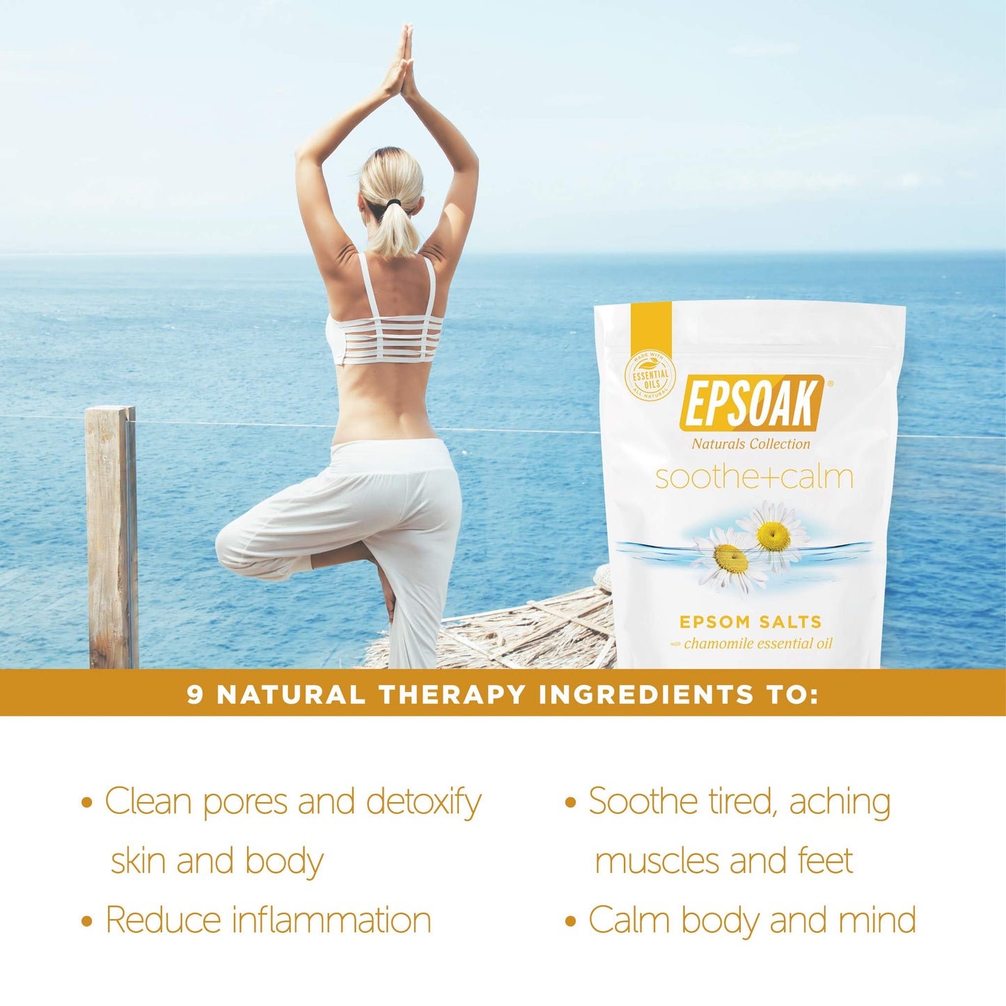 Epsoak Epsom Salt 2 lb. USP Magnesium Sulfate with Soothing + Calming Scent with Chamomile Resealable Epsom Salt Bag, Made in The USA, Cruelty-Free Beauty and Personal Care Epsoak