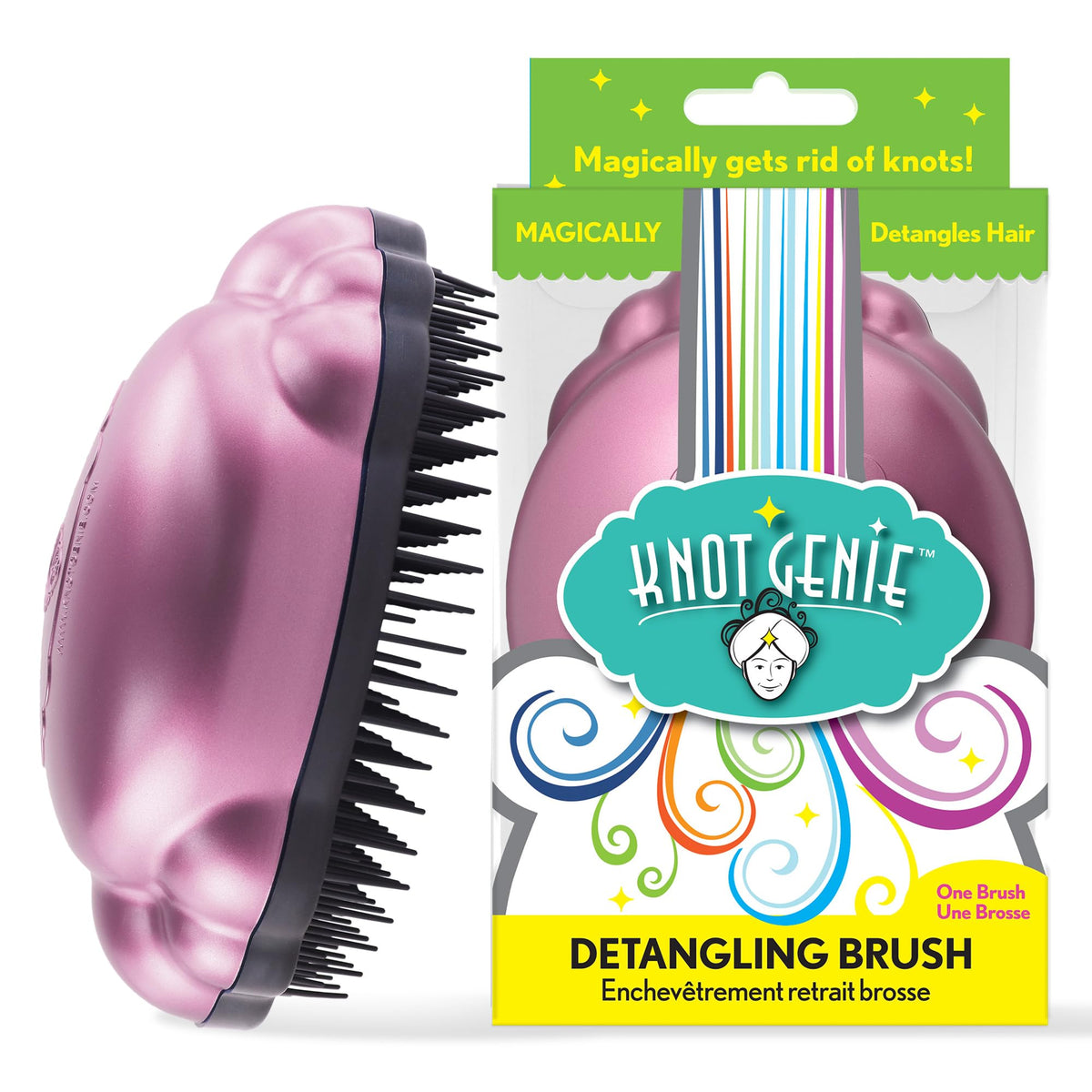 Knot Genie Detangling Hair Brush for Kids (Petal Pink) | Original Full Size | Perfect for Curly Hair, Gently Separate Tangles, Leaves Hair Smooth &