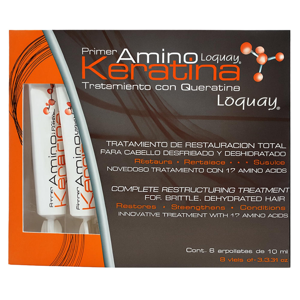 Loquay Amino Keratina Hair Ampoules - Keratin Restructuring Treatment with 17 Amino Acids - Complete Restoring Treatment for Brittle, Dehydrated Hair