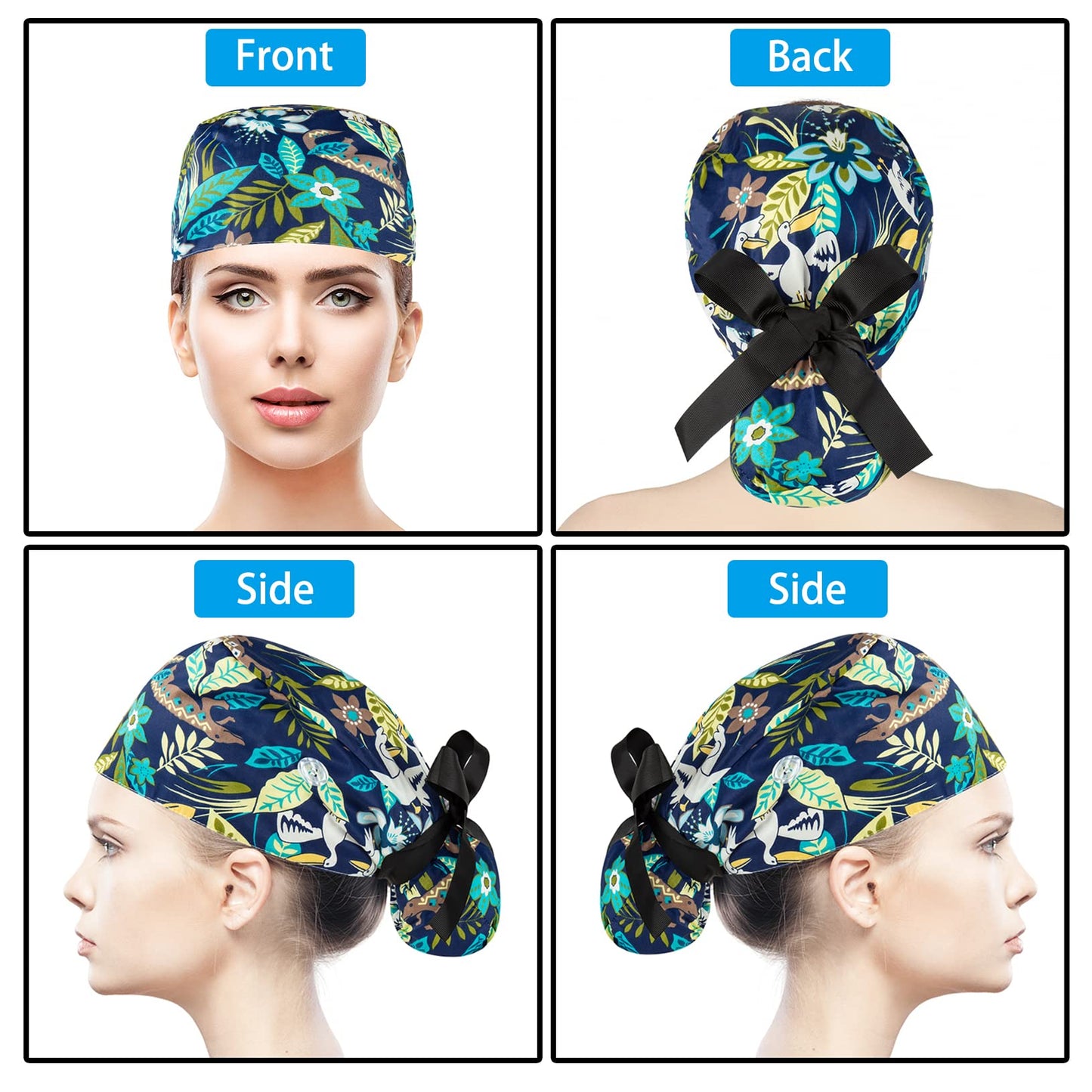 Scrub Caps Women Bouffant Scrub Caps, Adjustable Working Cap Ponytail Pouch Tie Back Shower Cap Beauty and Personal Care YEAJOIN