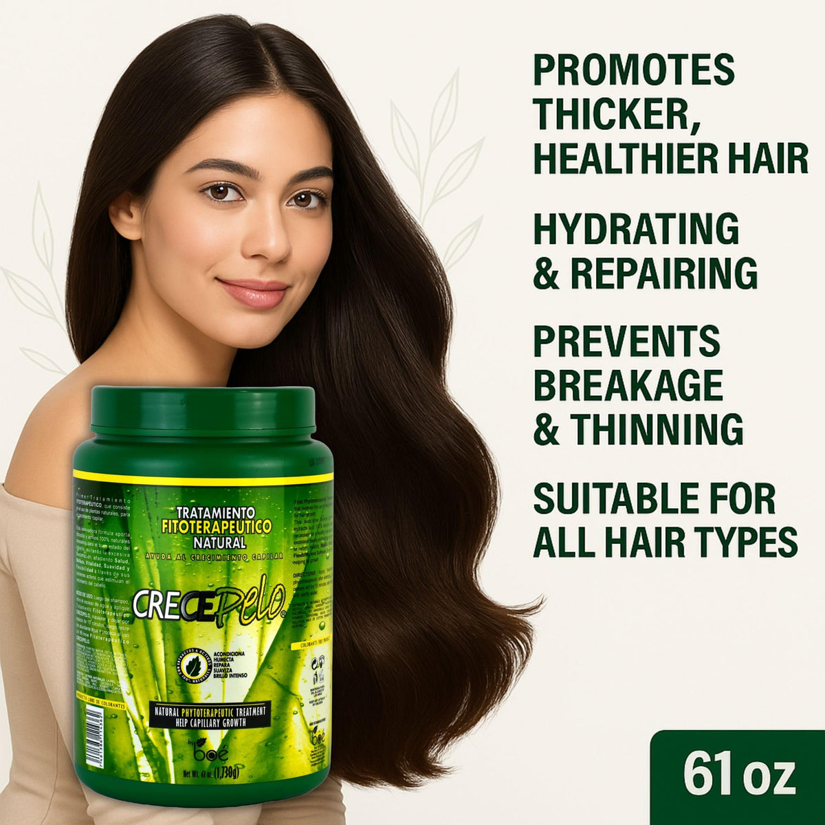 CrecePelo Natural Phytotherapeutic Hair Growth Treatment, Deep Conditioning & Strengthening Mask - Promotes Thicker, Healthier Hair - Hydrating &