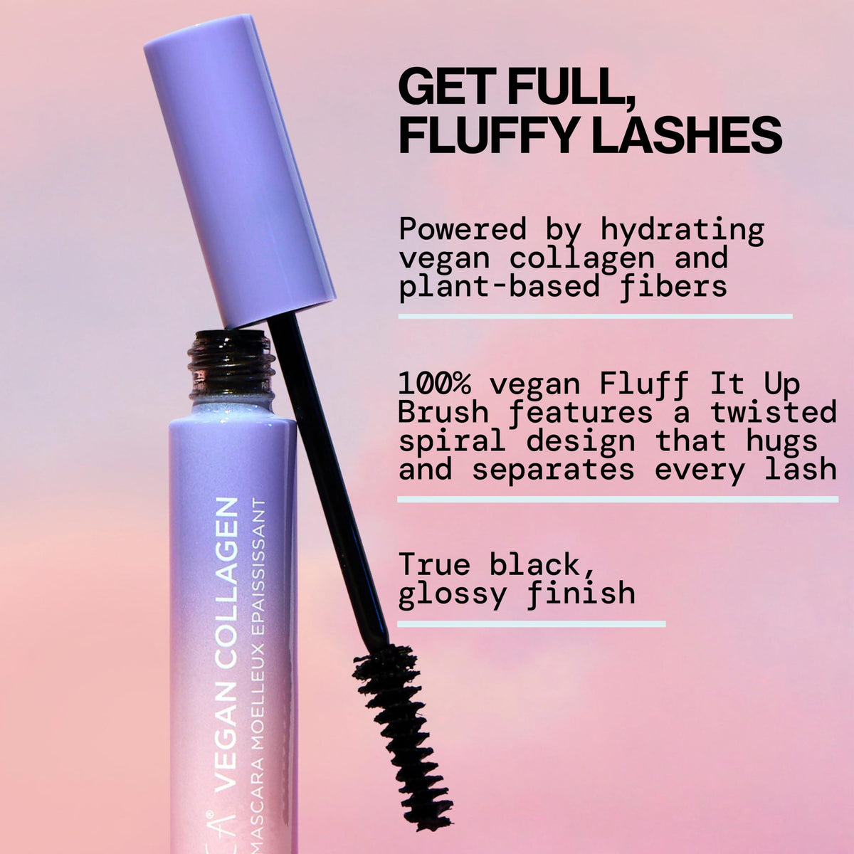 Pacifica Vegan Collagen Fluffy Lash Mascara - Black Thickening & Lengthening Mascara with Plant Fibers, Full Fluffy Lashes, Vegan & Cruelty-Free, 0.24