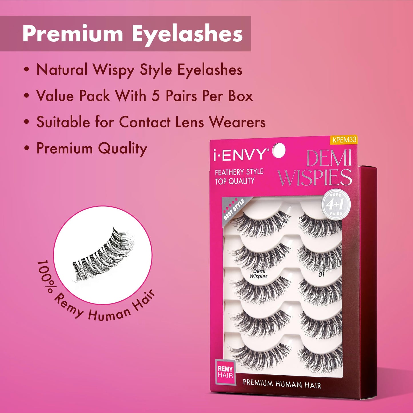 i-ENVY 5 Pairs Demi Wispies False Lashes (1 Pack), Premium Quality 100% Human Hair, Fluffy Feathered Eyelashes With Volume & Curl, Natural Look Beauty & Personal Care i•ENVY