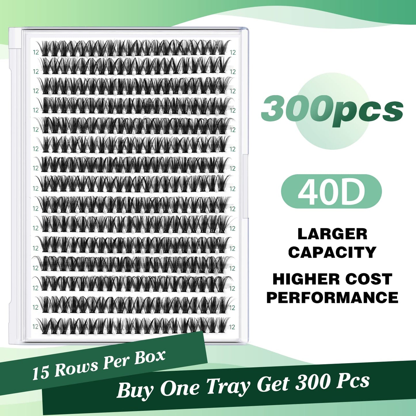 KEYYOU Lash Clusters 300pcs Individual Lashes, 40D 0.07D Curl 12mm DIY Eyelash Extension, Soft & Natural Volume Cluster Lashes with Large Tray Beauty and Personal Care KEYYOU