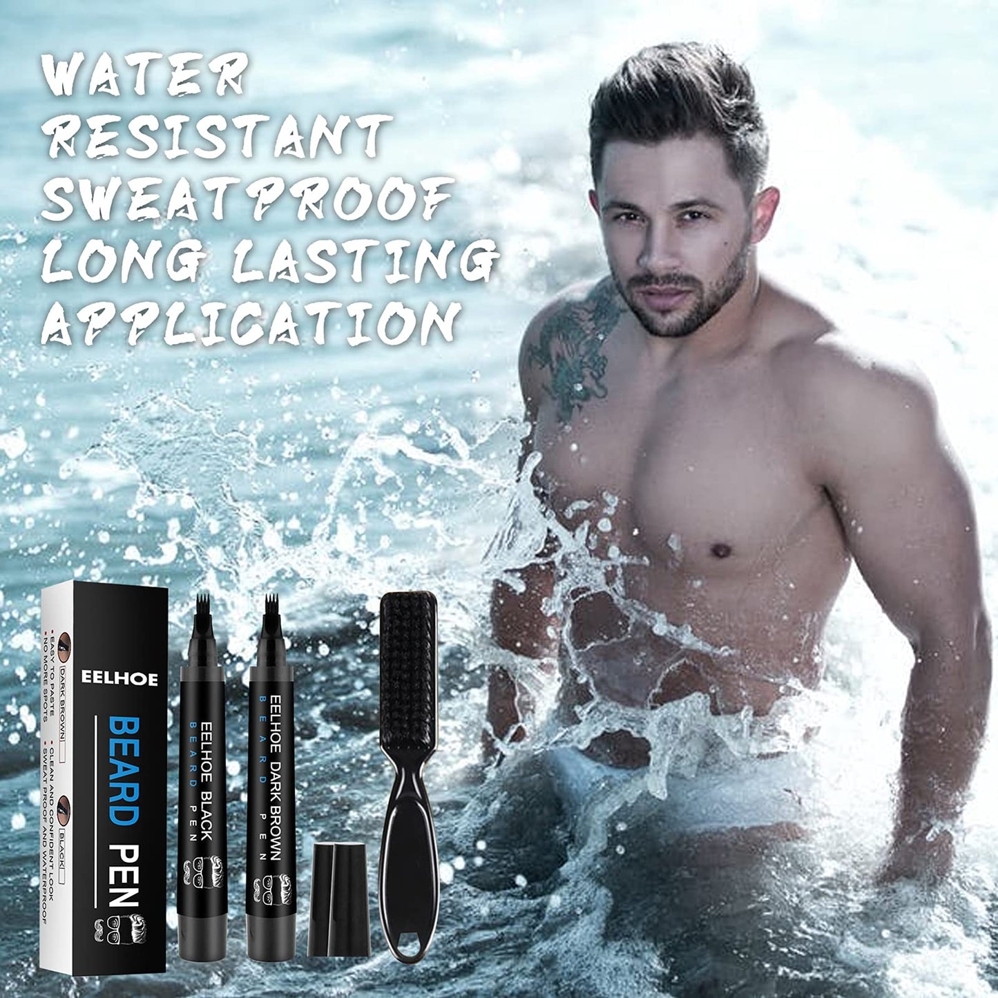 Eacam Harmless Wild Care Brush and Beard Filler Pen Suit Quick Fill, Tidy Up Messy Beard Easily with Harmless Filler Pen Suit Beauty and Personal Care Eacam
