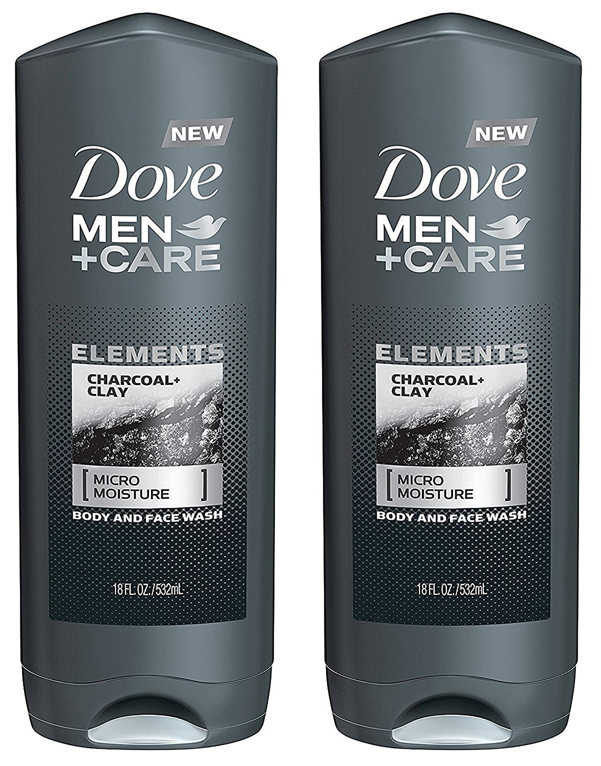 Dove Men + Care Body And Face Wash - Elements - Charcoal + Clay - Net Wt. 18 FL OZ (532 mL) Per Bottle - Pack of 2 Bottles Beauty & Personal Care Dove