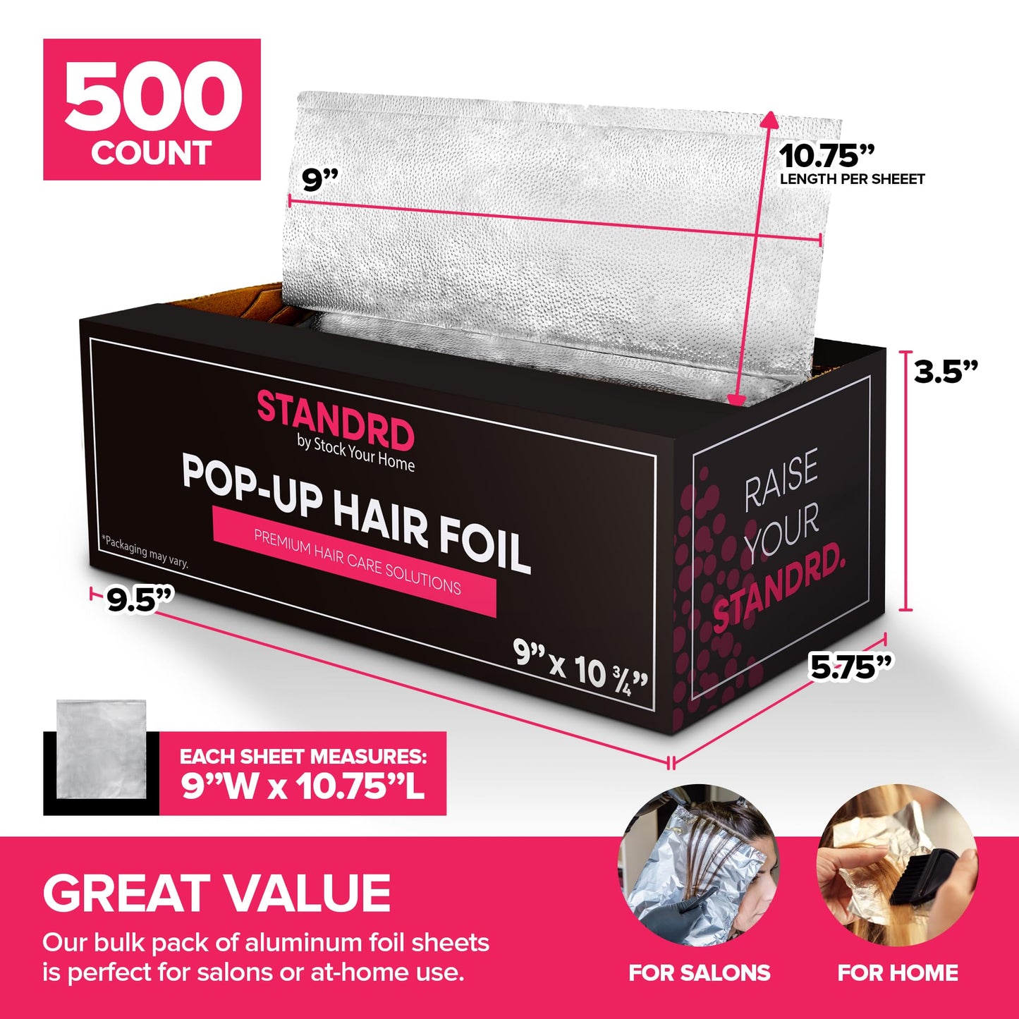 Stock Your Home 500 Count Aluminum Foil for Hair Highlighting, 9” Pop Up Foil Sheets for Salon or Home Use, Embossed Disposable Hair Foils Beauty & Personal Care Stock Your Home