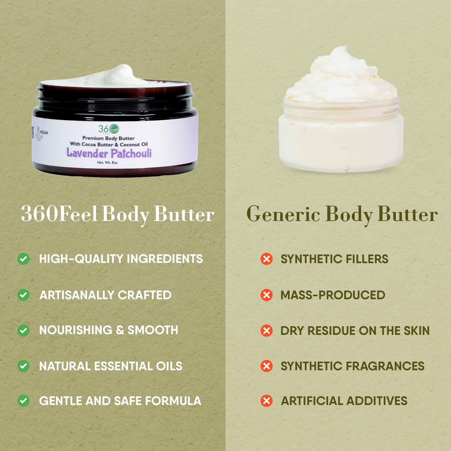 360Feel Lavender Patchouli Body Butter 8oz – Nourishing Shea Formula with Essential Oils, Hydrating, Handmade, Gentle & Additive-Free Beauty & Personal Care 360Feel