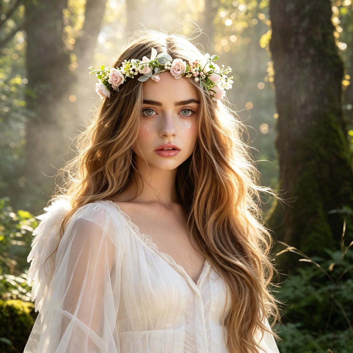 LLinfflr Pearl Flower Crown Floral Garland Headband Halo Headpiece Pink