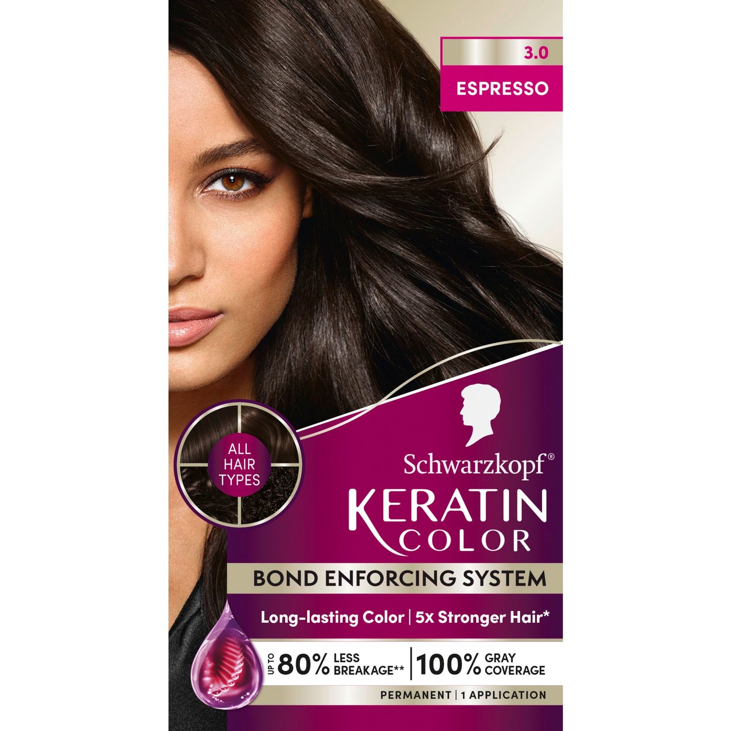Schwarzkopf Keratin Permanent Hair Dye Cream, 3.0 Espresso, Professional Quality Color for Up to 100% Gray Coverage, Bond Enforcing System Beauty & Personal Care Schwarzkopf