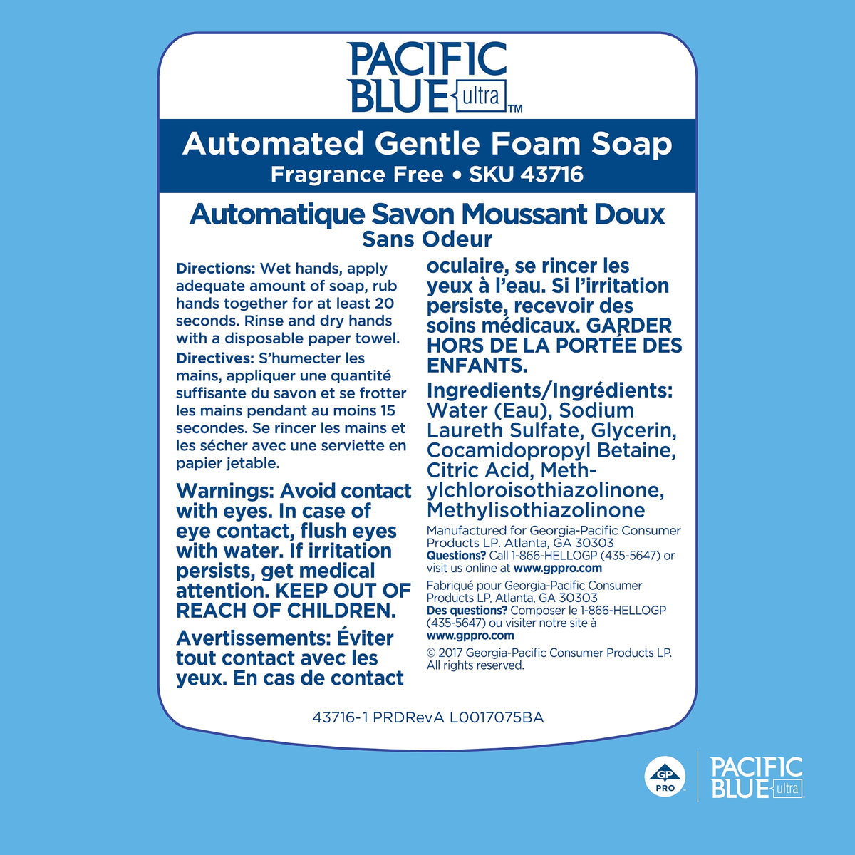 Pacific Blue Ultra Gentle Foam Hand Soap Refill (43716), Compatible Only With Pacific Blue Ultra Automated Touchless Dispenser, Dye and Fragrance