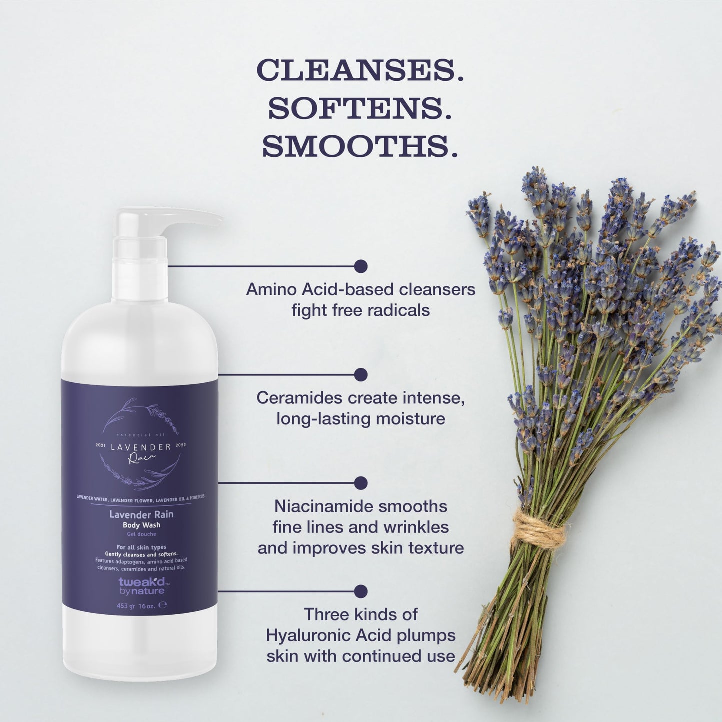 Tweak’d by Nature - Lavender Rain Body Wash, Sulfate Free, Natural, Hydrating and Moisturizing, Gentle Lavender Shower Gel and Body Wash for Women (2 Beauty & Personal Care Tweak'd by Nature