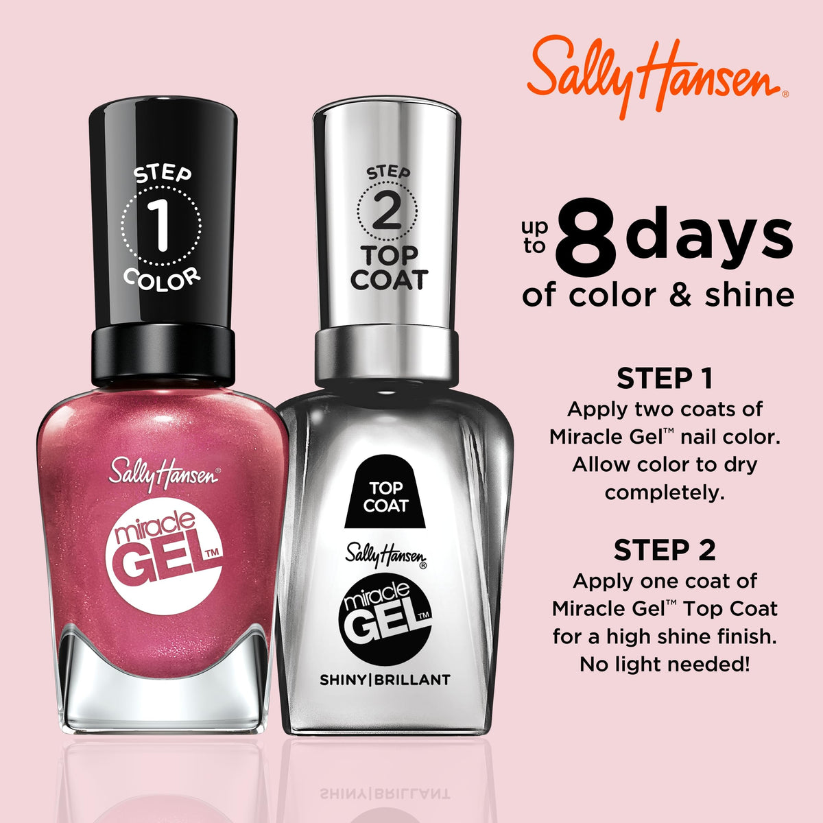 Sally Hansen Miracle Gel Salon Quality Nail Polish | Gel-Like Formula, Two-Step System, No UV Light Needed, Long Lasting | Opaque, Shimmer | 242