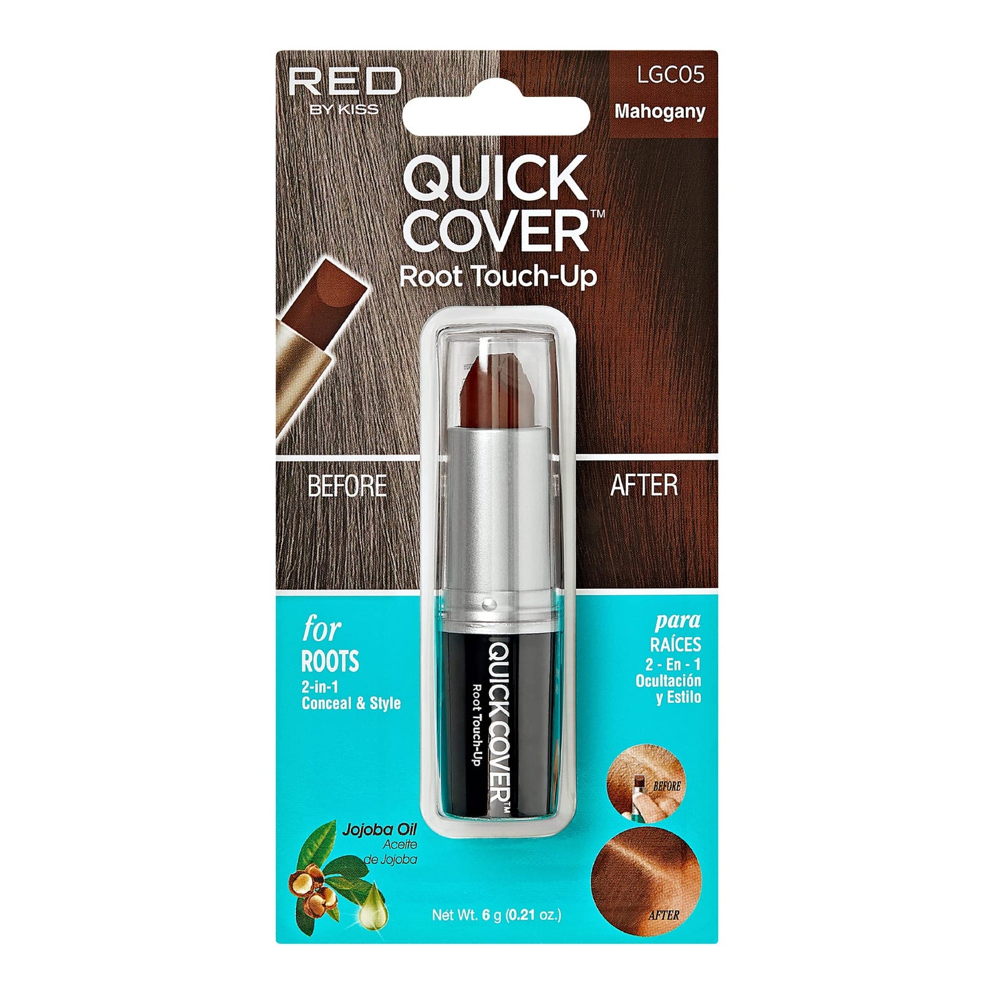 RED by Kiss Quick Cover Root Touch Up Stick, Water-Resistant Temporary Gray Hair Concealer with Brush for Roots and Beard, Long-Lasting Coverage, Easy Beauty & Personal Care KISS