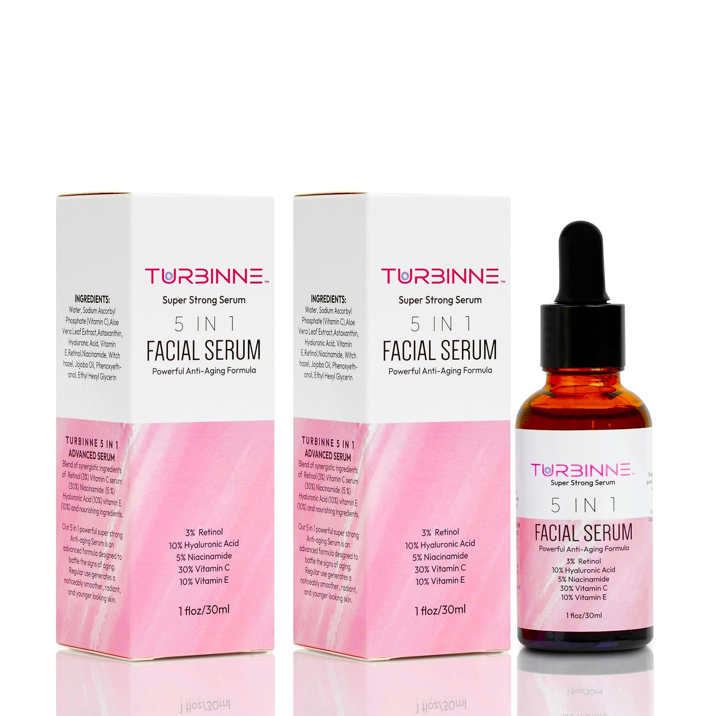TURBINNE 5 In 1 Overnight Facial Serum. 5 Powerful Serums. Retinol, Hyaluronic Acid, Niacinamide, Vitamin C & E. Powerful Anti-Aging, Reduce Wrinkles Beauty & Personal Care TURBINNE