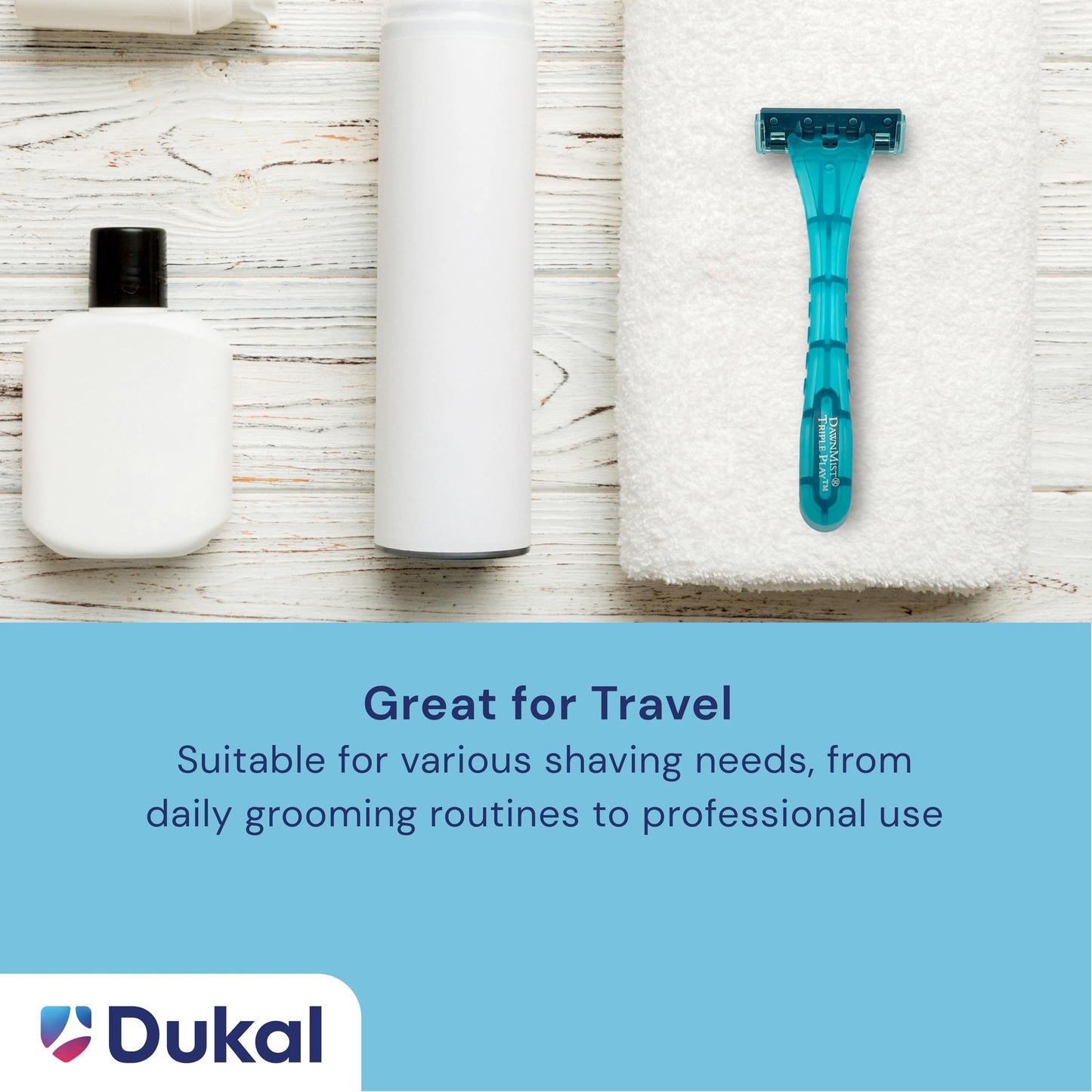 Dukal Dawn Mist Triple Play Facial Razor, Teal Handle with Clear Plastic Guard, Pack of 500 Beauty and Personal Care Dukal