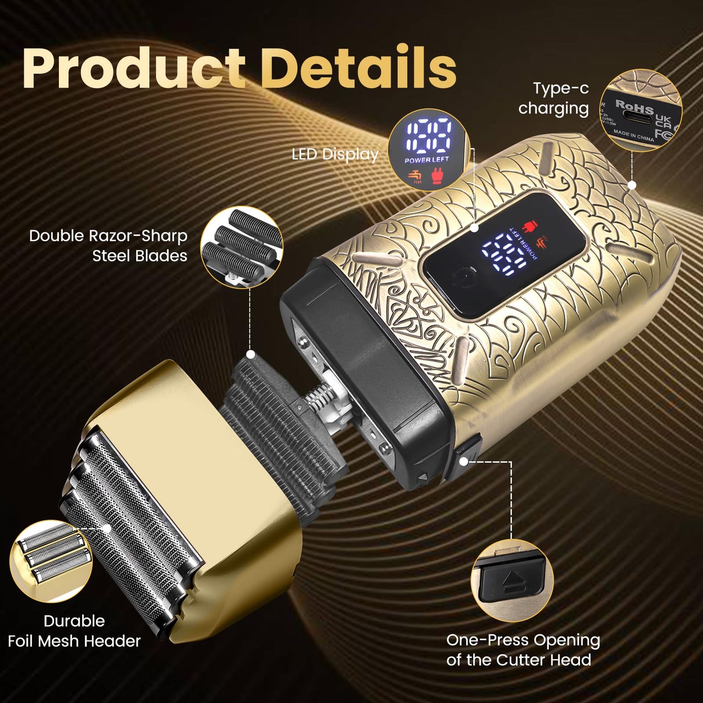 Foil Shavers for Men, Electric Razor with Triple Blades, LED Display, Cordless Rechargeable Shavers for Men, Men's Foil Shaver for Close Shave, Dry Beauty and Personal Care LCMWB
