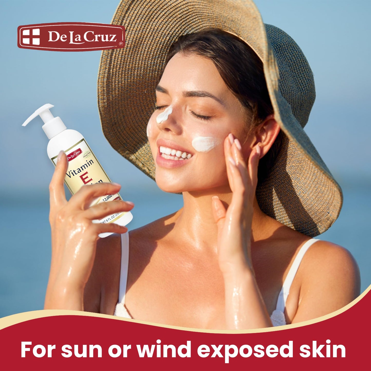 De La Cruz Vitamin E Lotion for Dry Skin 12,000 IU with Avocado Oil, Almond Oil & Aloe Vera.vitamin e moisturizer, Moisturizing body lotion and face Beauty & Personal Care De La Cruz