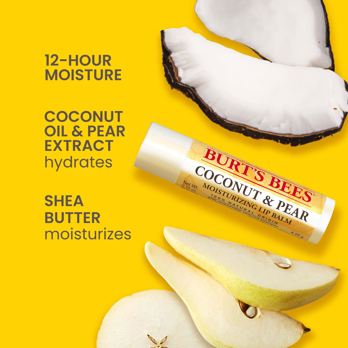 Burt's Bees Coconut and Pear Lip Balm, Lip Moisturizer With Responsibly Sourced Beeswax, Tint-Free, Natural Conditioning Lip Treatment, 1 Tube, 0.15 Beauty & Personal Care Burt's Bees