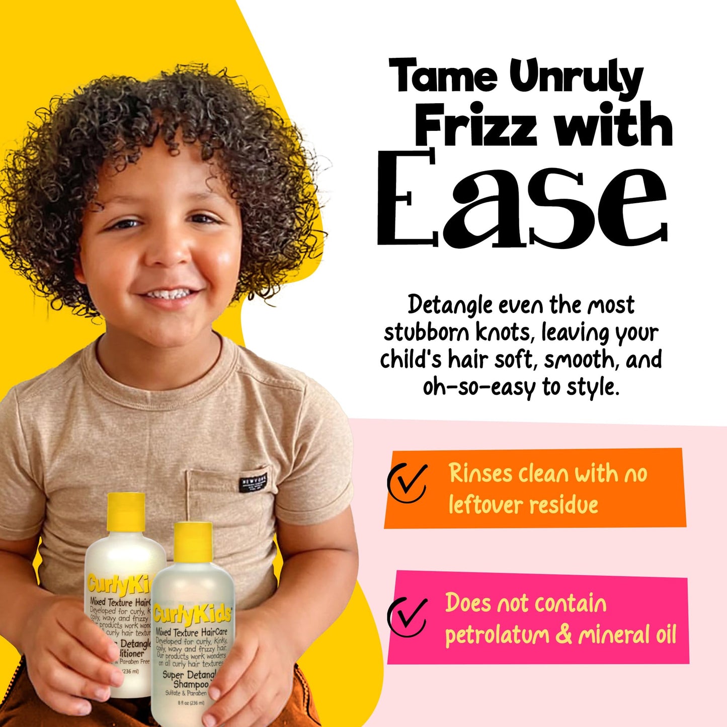 CurlyKids Super Detangle Kids Shampoo & Conditioner Set, Frizz-Free Care for Curly, Kinky, Wavy, and Frizzy Hair - Sulfate & Paraben-Free Hair Care Beauty & Personal Care CurlyKids