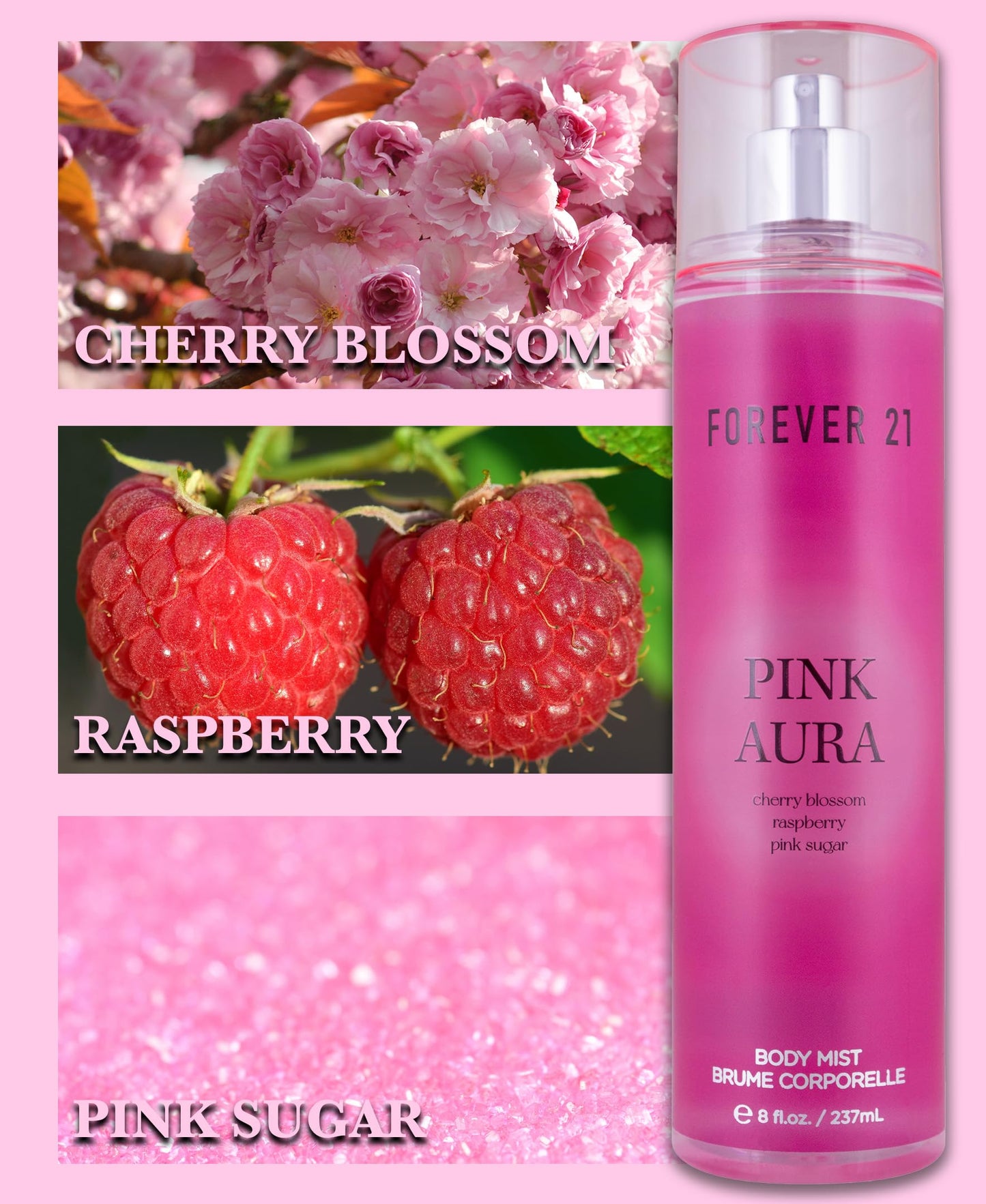 Forever 21 Pink Aura Body Spray Mist | Lightweight & Flirty Everyday Scent | Sweet Body Spray with Cherry Blossom Top Notes, Raspberry and Pink Sugar Beauty & Personal Care Forever 21