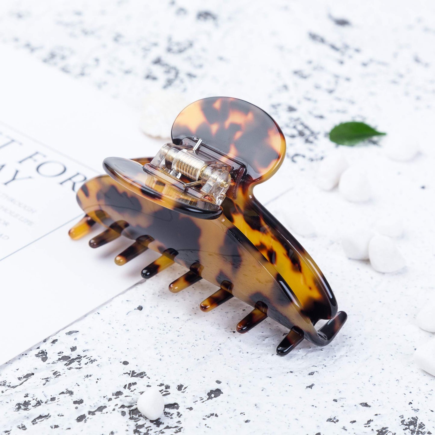 Prettyou Large Size 3.5 Inches Handmade Celluloid French Design Barrettes Tortoise Shell Claw Fashion Accessories Hair Clip for Women (A) Beauty & Personal Care Prettyou