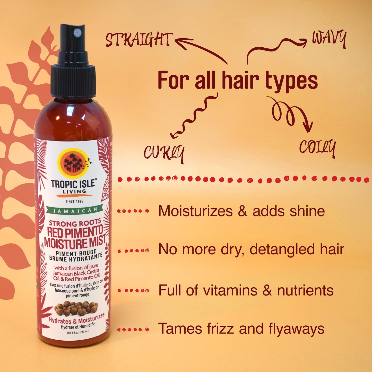 Tropic Isle Living Strong Roots Red Pimento Moisture Mist 8oz | Jamaican Black Castor Oil Promotes Hair Growth, Detangles, Reduces Frizz, Adds Shine Beauty & Personal Care Tropic Isle Living