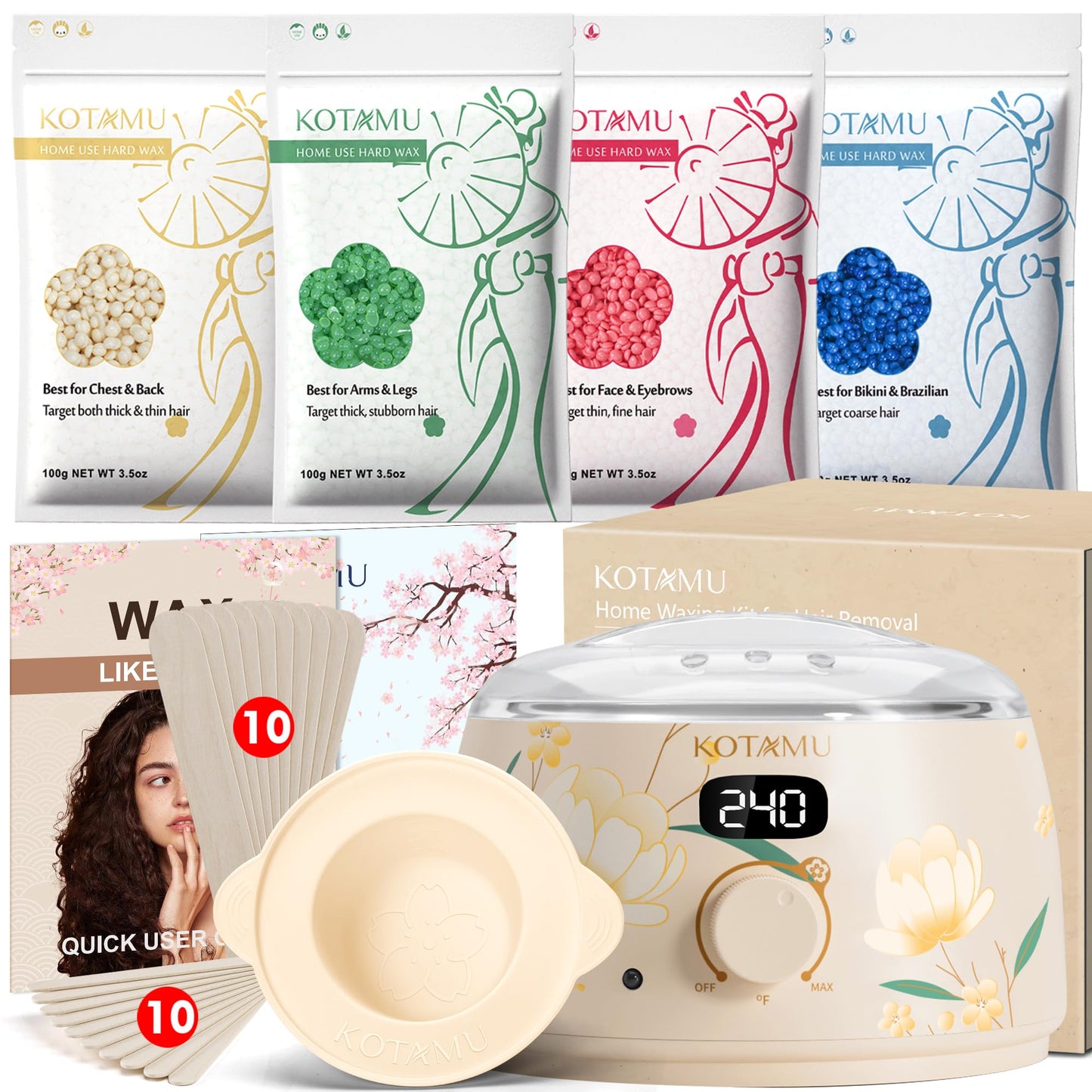KOTAMU Waxing Kit for Women & Men, Wax Warmer for Hair Removal, Digital Wax Kit with Silicone Pot?Ideal for Face Eyebrow Arm Legs Armpit &Sensitive Beauty and Personal Care KOTAMU