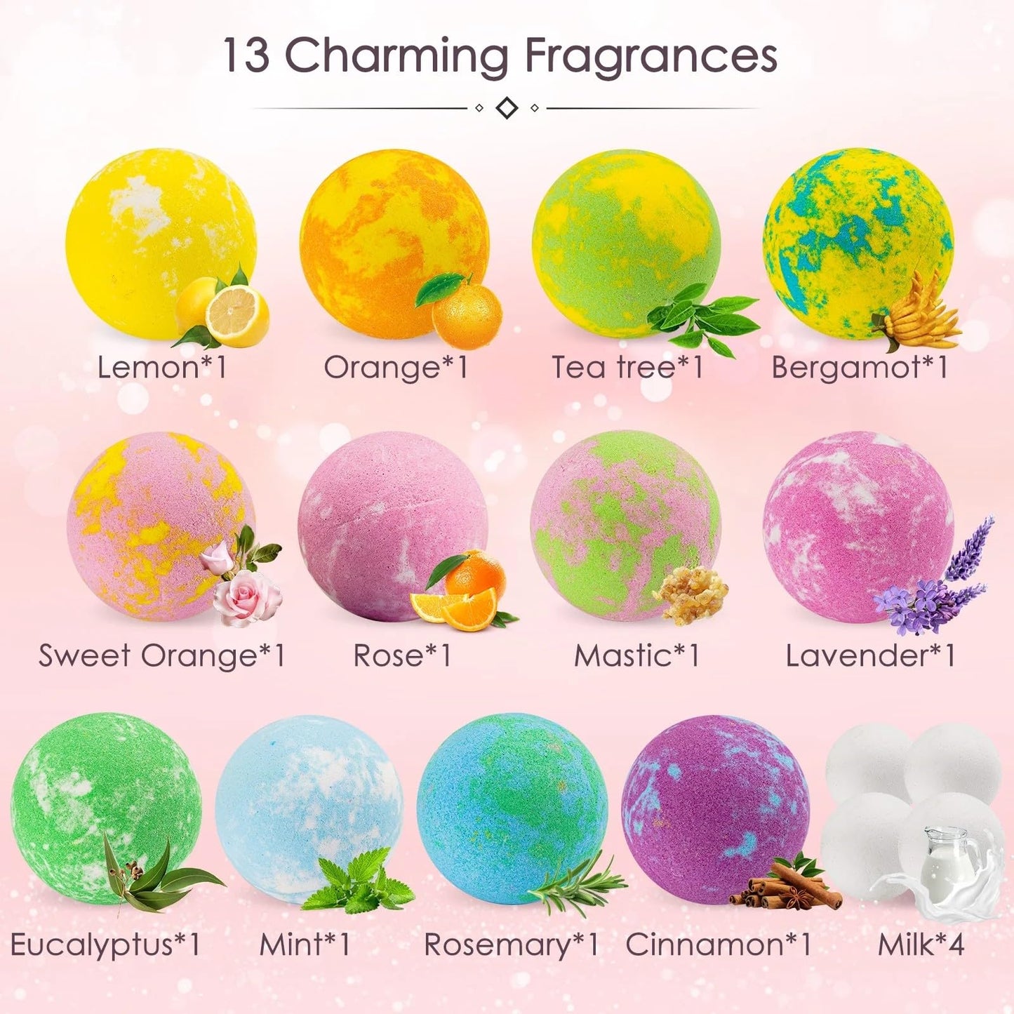 Bath Bombs 12 PCS Gift Set, Bubble Bombs Bath Kit 12 Bath Bombs and 4 Foot Bath Balls with 12 Scents, Colorful Natural Fizzy Spa Handmade Gift Beauty and Personal Care oCuZen