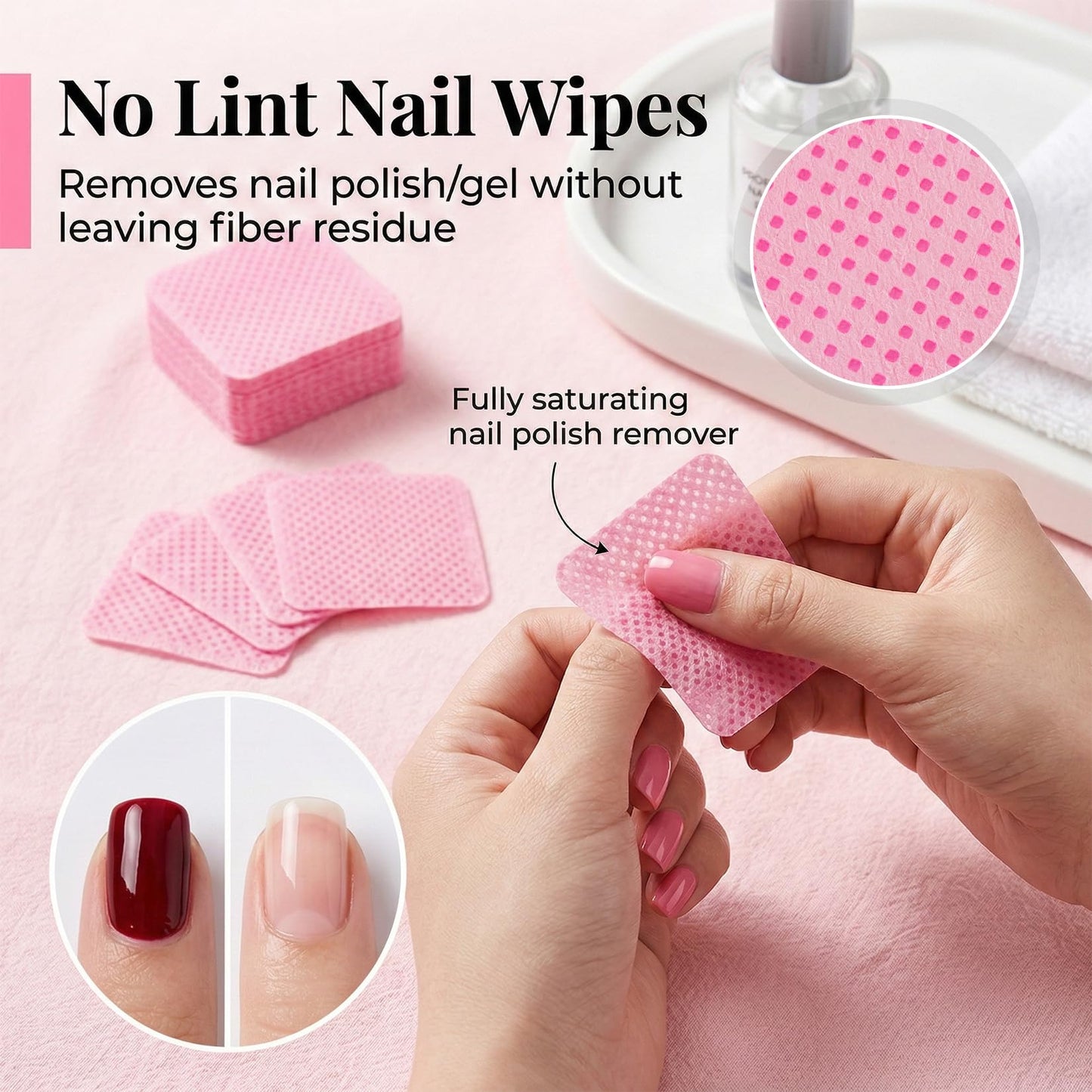 MAQIHAN 1200 Lint Free Nail Wipes - Pink Acetone Nail Polish Remover Wipes Lint Free Nail Wipes Pads Gel Nails No Lint Nail Glue Wipes Eyelash Beauty and Personal Care MAQIHAN