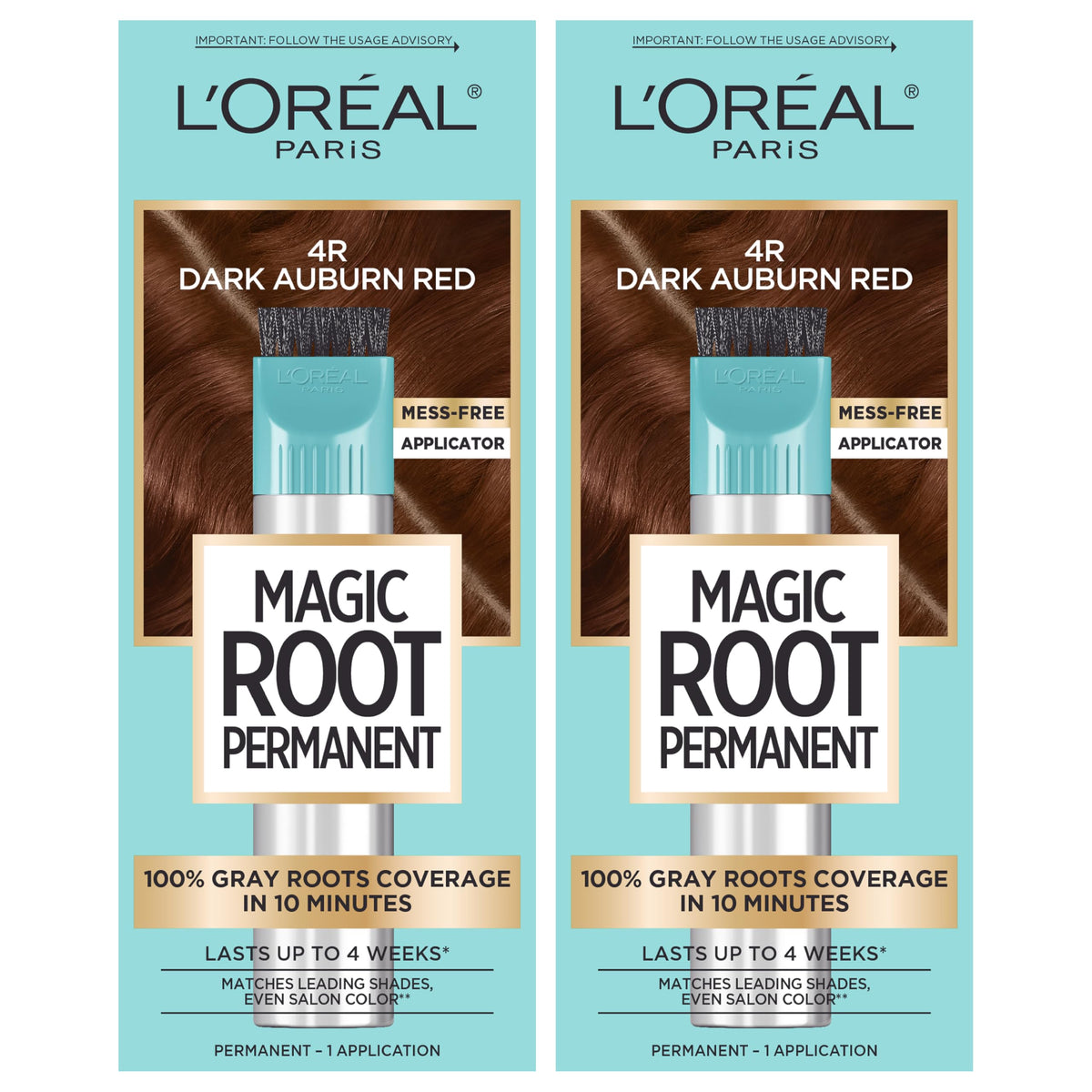 L’Oréal Paris Magic Root Permanent Hair Color, 10 Minute Hair Dye Kit to Rescue Roots with 100% Gray Hair Coverage, 4R Dark Auburn Red, 2 Pack Beauty & Personal Care L'Oreal Paris