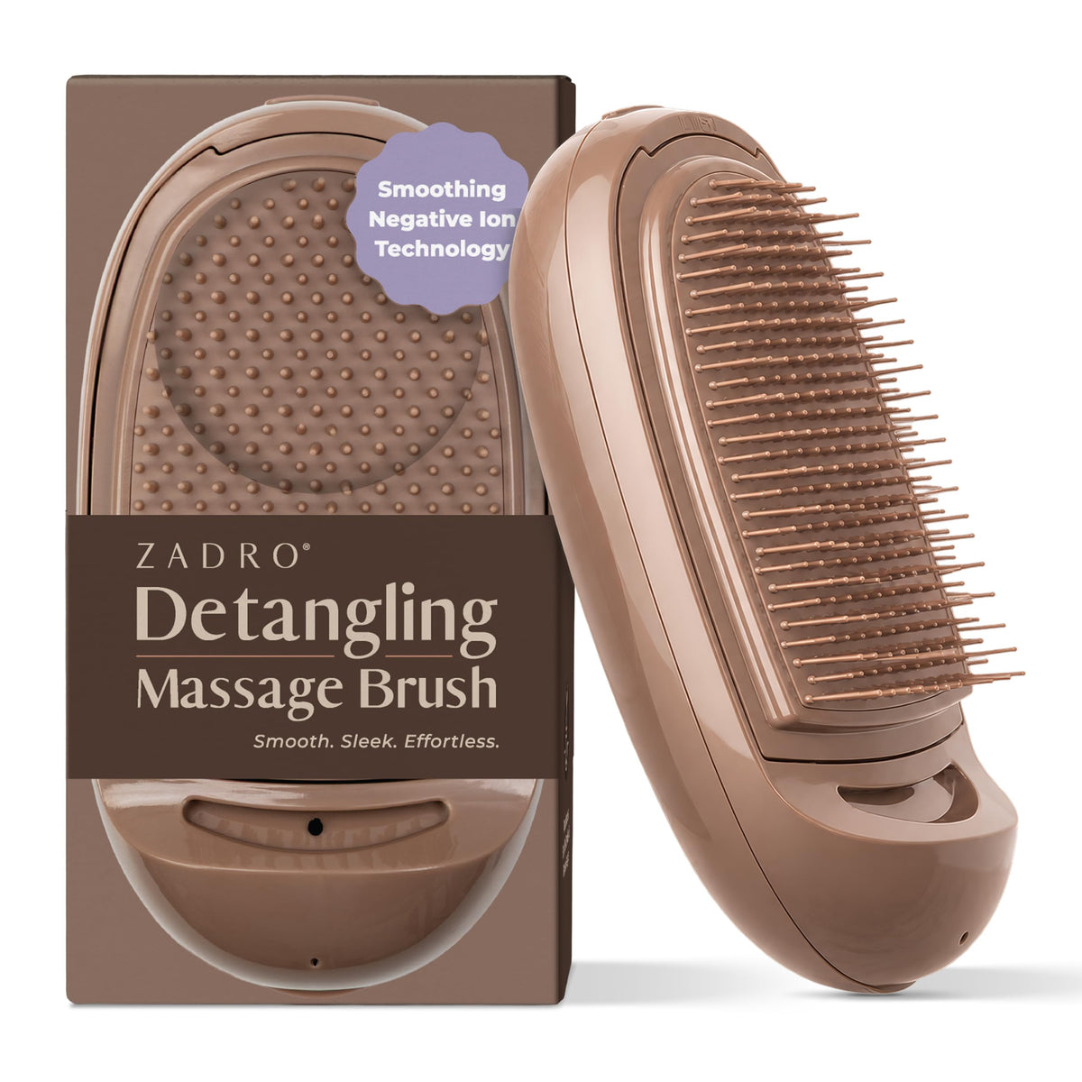 Zadro Detangling Massage Brush with Negative Ion Technology (Mocha)