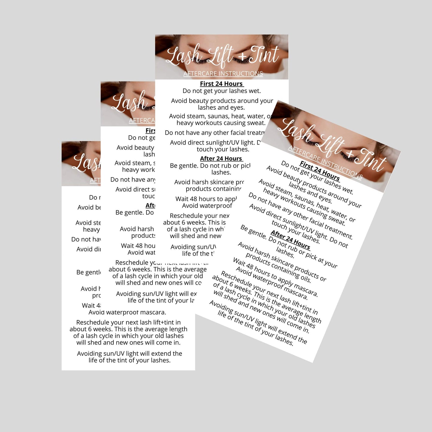 Lash Lift + Tint Aftercare Instruction Cards | 50 Pack | 2 x 3.5” inches Business Card Single Side | Eyelash Lift and Tint Kit at home diy aftercare Beauty & Personal Care Lashicorn