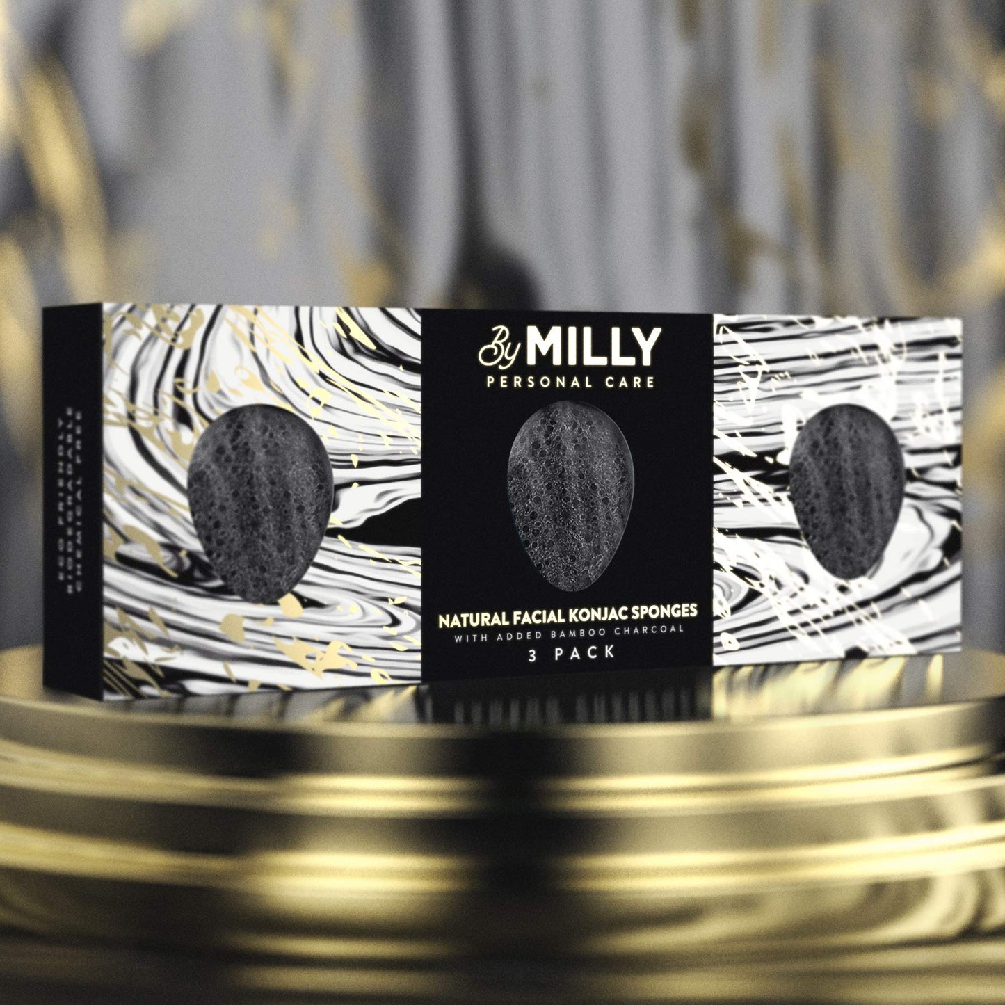 Konjac Sponge for Face | All Natural and Reusable | Konjac Facial Sponge with Activated Bamboo Charcoal | Gentle Exfoliating Sponge for Face | Beauty & Personal Care By MILLY
