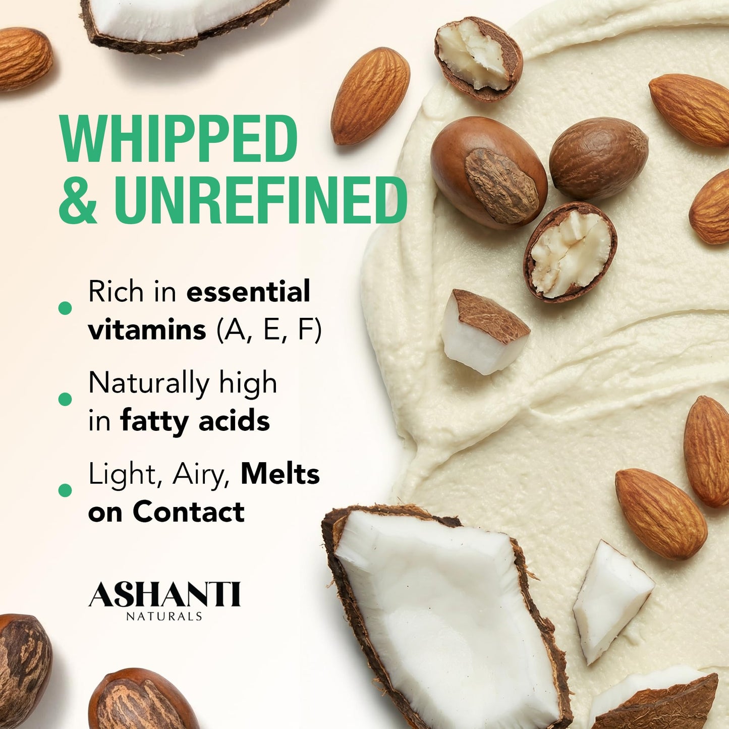 Ashanti Naturals Scented Whipped Shea Butter for Skin | African Body Butter for Women w/Coconut, Almond Oil(Fragrance Free Souffle, 8 oz) Beauty & Personal Care Ashanti Naturals