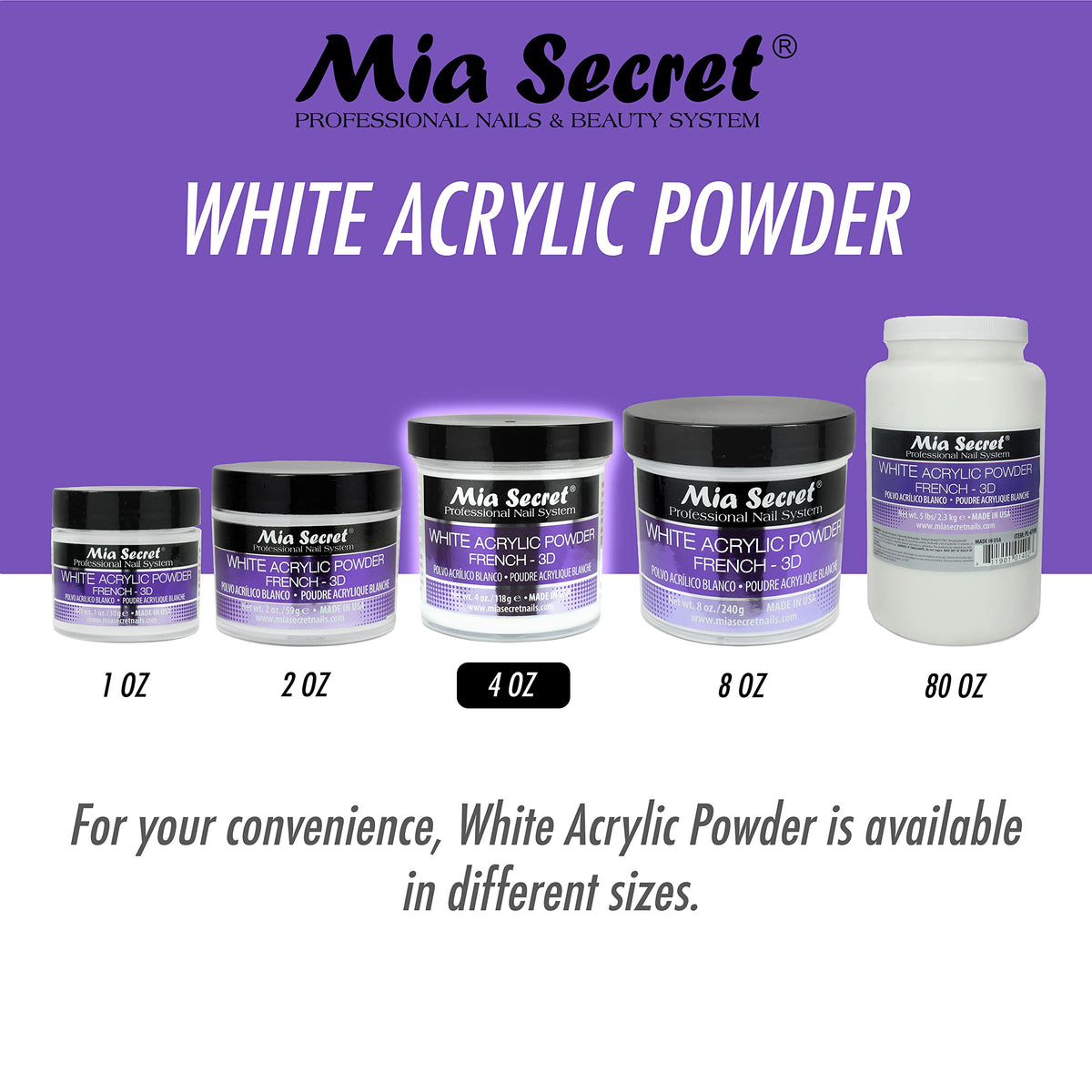 Mia Secret White Acrylic Powder (4oz)