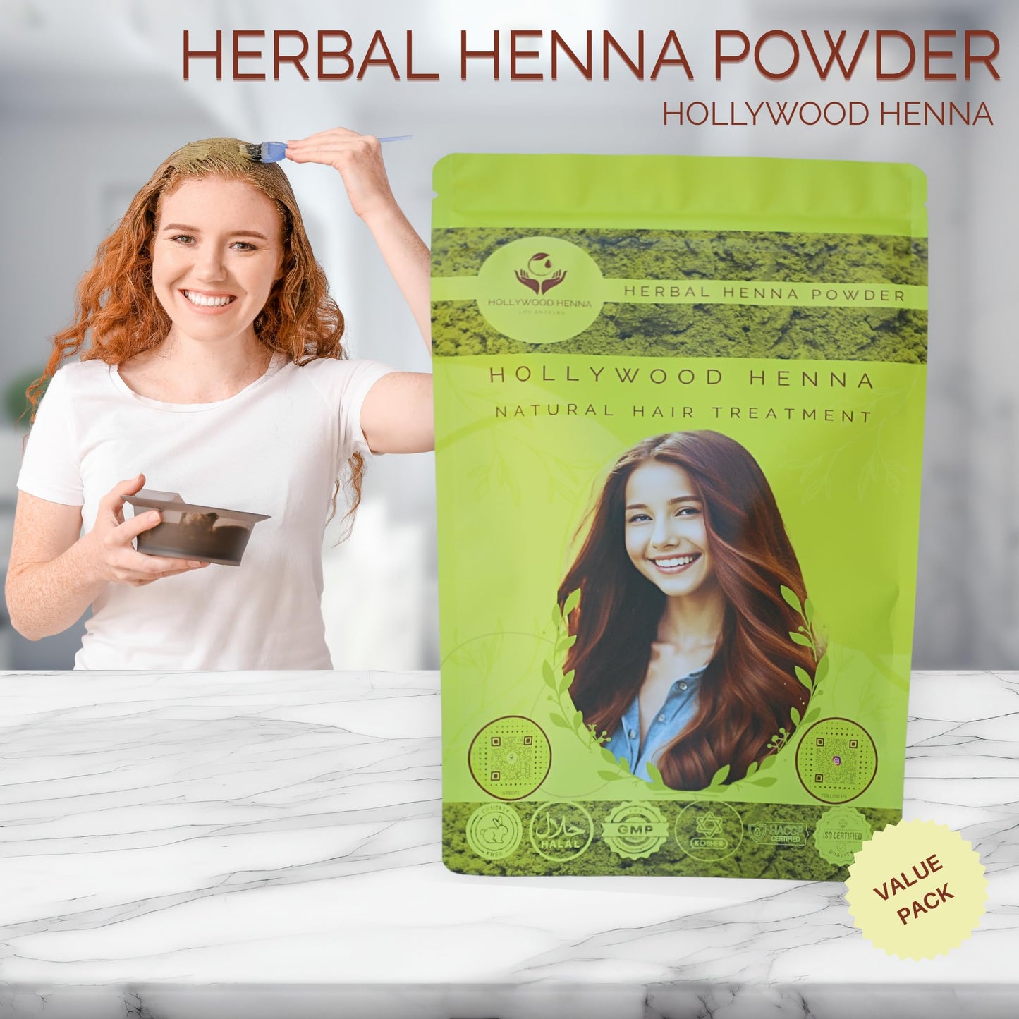 Hollywood Henna Hair Powder (Herbal Henna Powder - 227g) Hair Treatment 100% Organic Henna Powder for Hair Coloring & Conditioning Chemical Cruelty Beauty & Personal Care Hollywood Henna