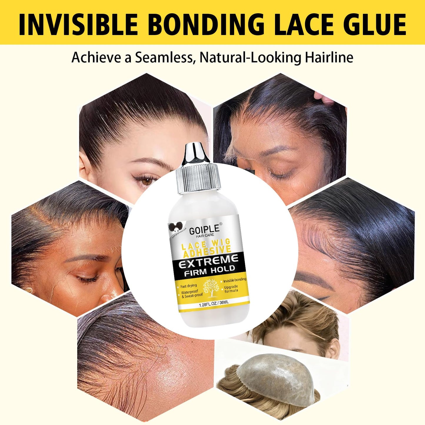 Wig Glue for Lace Front Wigs, Waterproof Lace Front Wig Adhesive & Silicone Applicator for Wigs, Strong Hold Transparent Lace Glue Edge Band for Hair Beauty and Personal Care Goiple