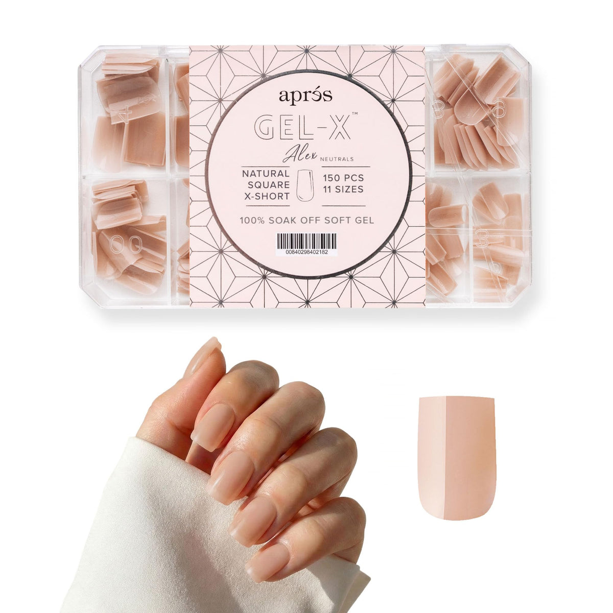 Apres Neutrals Gel-X Alex Box Of Nail Tips, 11 Sizes 00-9, Soft Gel Nail Tip Box, Nail Extensions (150pcs) (Natural Square Extra Short, 150pcs)