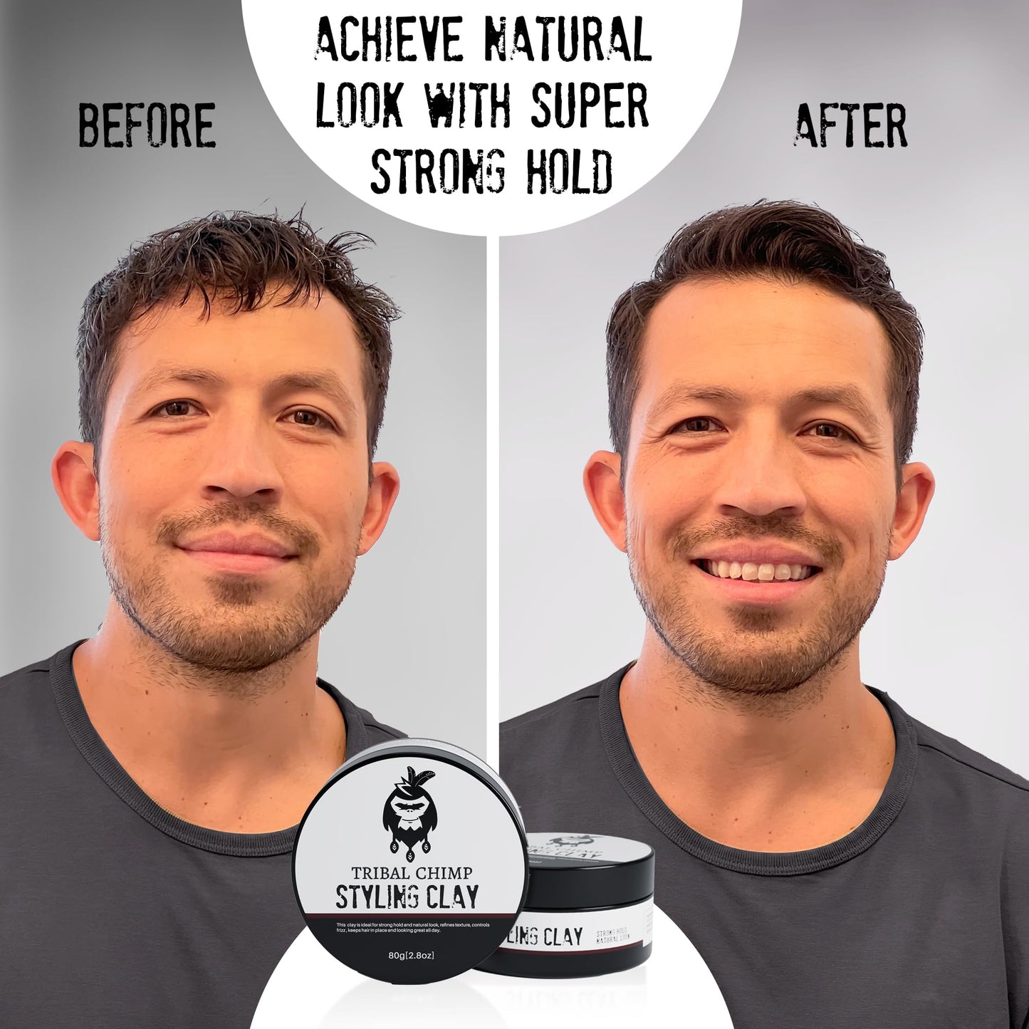 Tribal Chimp Hair Styling Clay - Super Strong Hold Matte Clay for Men & Women, Non-Sticky, Textured, Instant Volume & Thickening, Ideal for all Hair Beauty & Personal Care Tribal Chimp