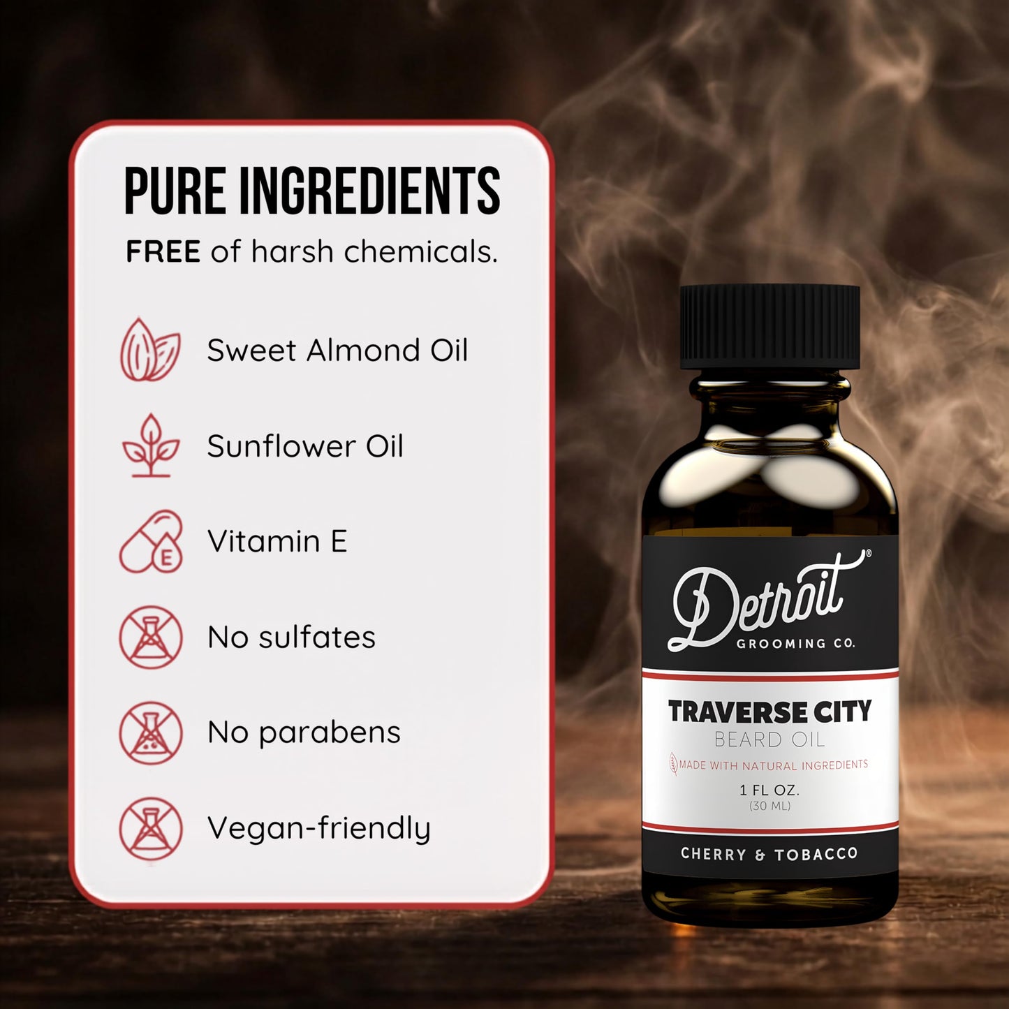 Detroit Grooming Co. Beard Oil (1oz) - Cherry & Tobacco - Hydrating Formula with Sweet Almond Oil, Sunflower Oil & Vitamin E - Men's Softening Beauty and Personal Care Detroit Grooming Co.