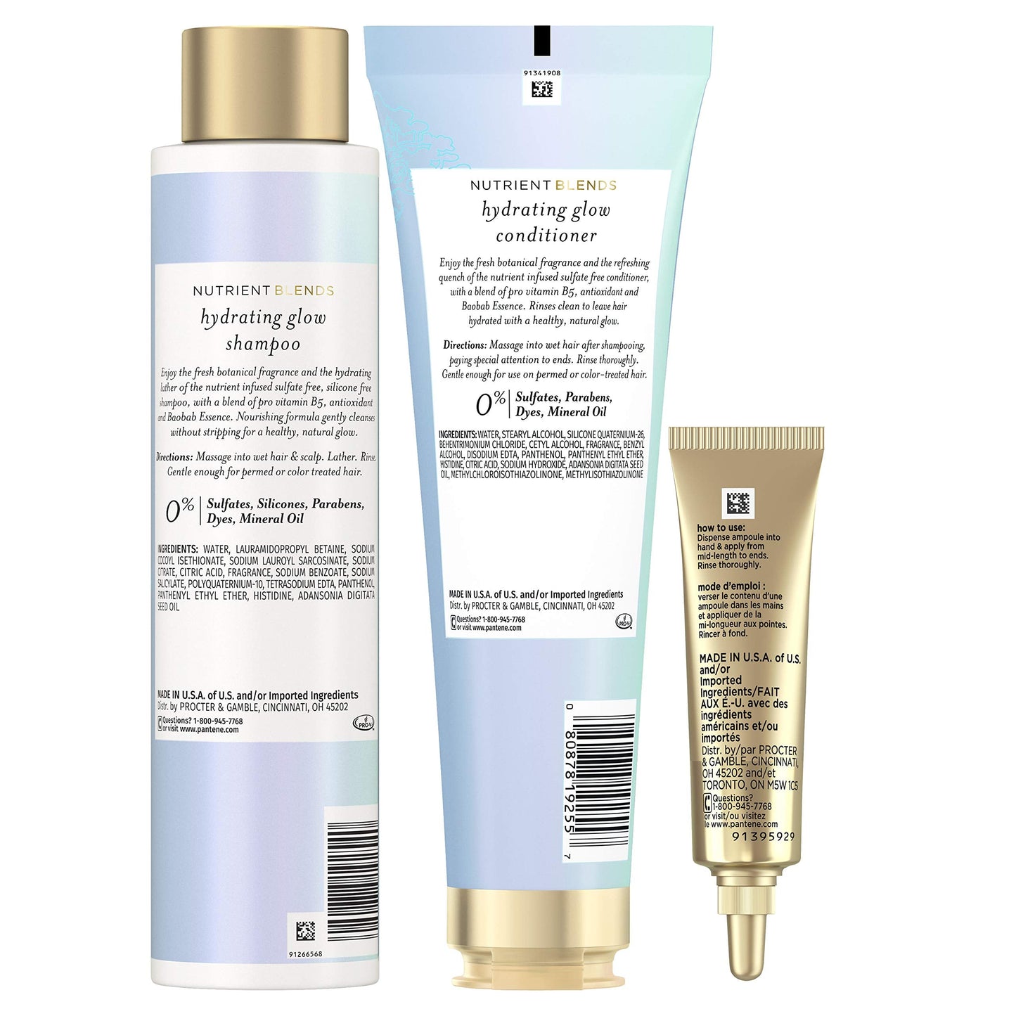 Pantene Shampoo and Conditioner Plus Hair Mask Rescue Shot Treatment with Baobab Essence/Nutrient Blends For Hydrating Glow, White Beauty & Personal Care Pantene