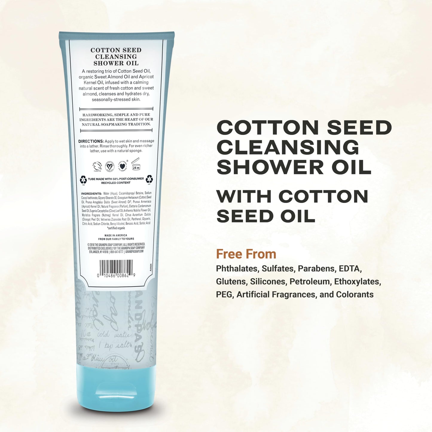 The Grandpa Soap Company Cottonseed Oil Body Wash Cottonseed + Organic Sweet Almond Oils - Clean, Vegan & Cruelty Free Formula - Nourishing Body Soap Beauty and Personal Care The Grandpa Soap Company