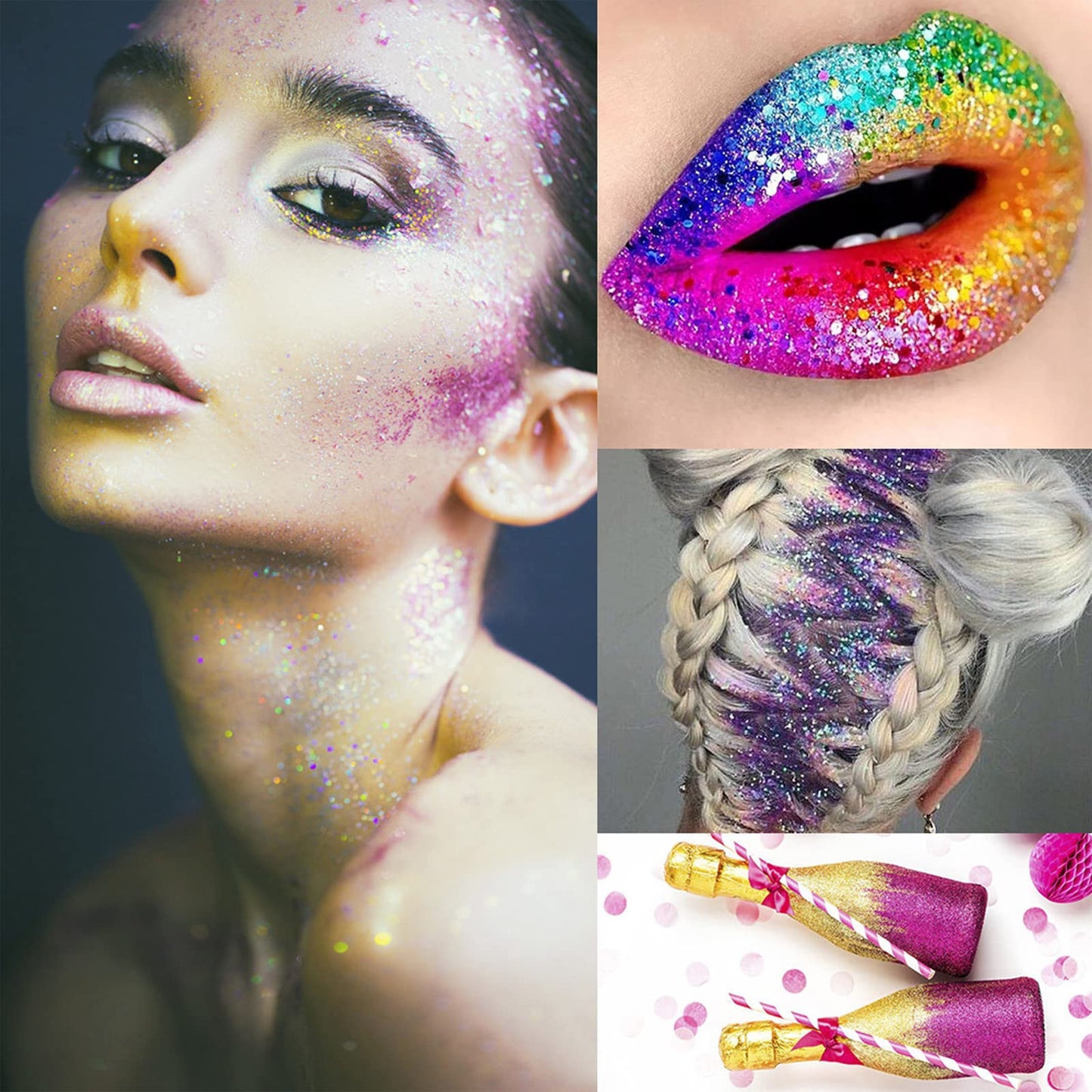 12 Jars Glitter for Body Face Hair Eye Party Beauty Makeup Temporary Tattoos 12 Colors Eyeshadow Nail Art Pigment Glitter (12) Beauty & Personal Care Khakho