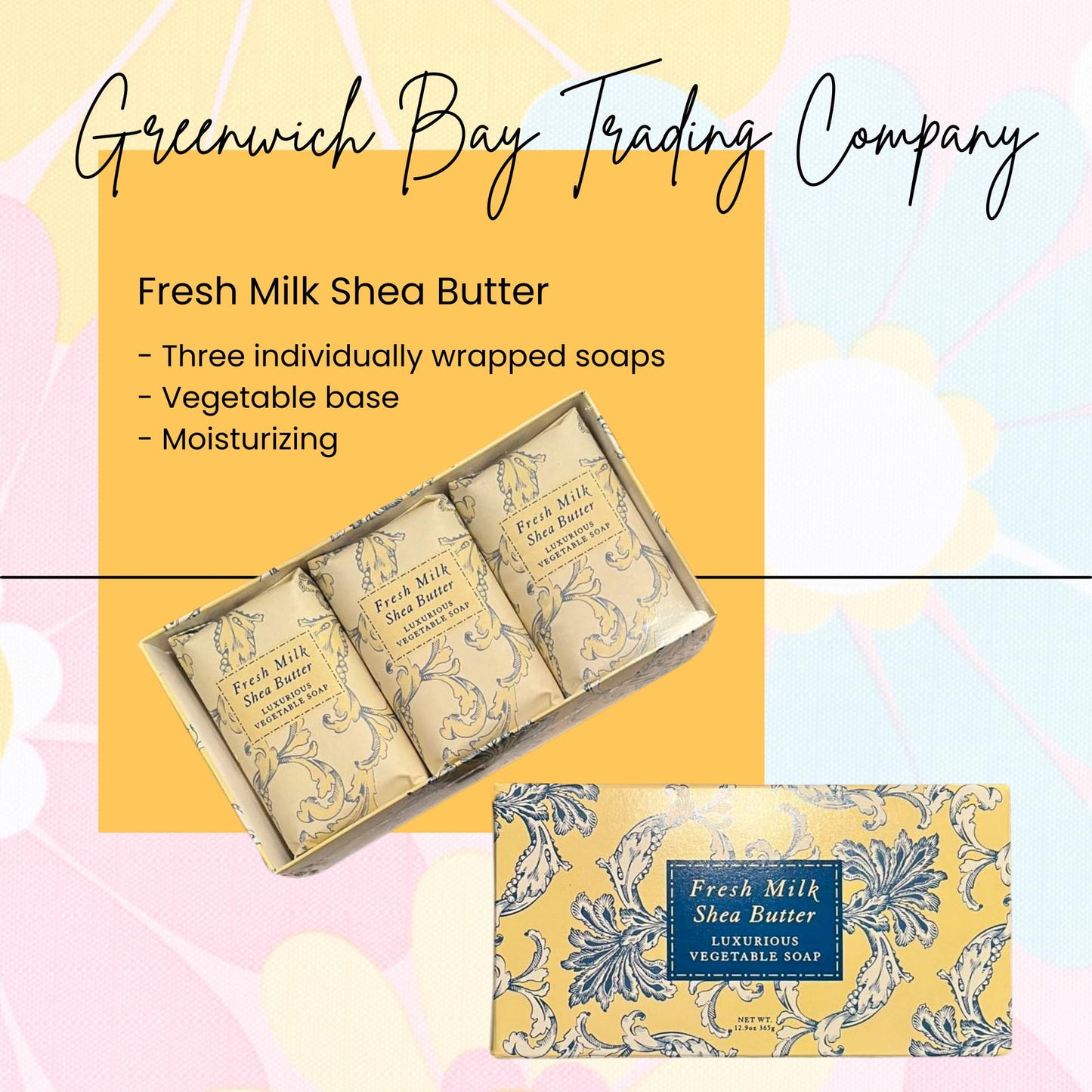 Greenwich Bay - Botanical Shea Butter Bar Gift Set - Fresh Milk Shea Butter, Yellow Beauty & Personal Care Greenwich Bay Trading Company