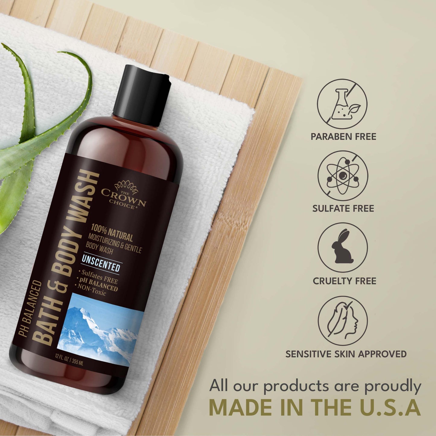 Natural Body Wash for Women, Men & Kids - Fragrance Free Body Wash - 12oz pH 5.5-Best pH Balance-Liquid Soap for All Skin Types-Moisturizing Sulfate Beauty & Personal Care The Crown Choice